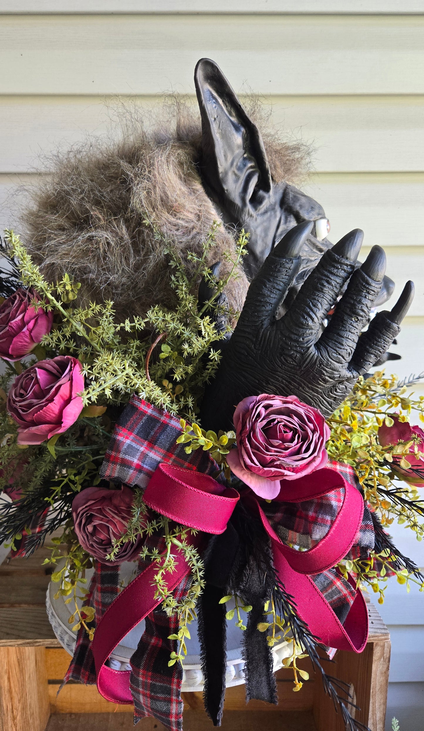 Romantic Gothic Werewolf Halloween Centerpiece | Animated Horror Floral Arrangement | One-of-a-Kind Decor