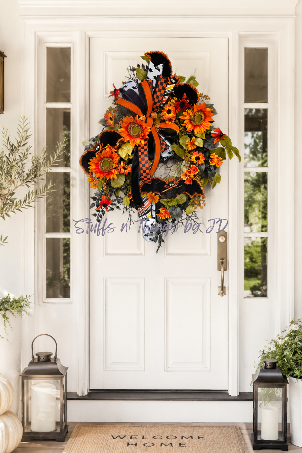 Sunflower & Bat Halloween Black Moss Wreath