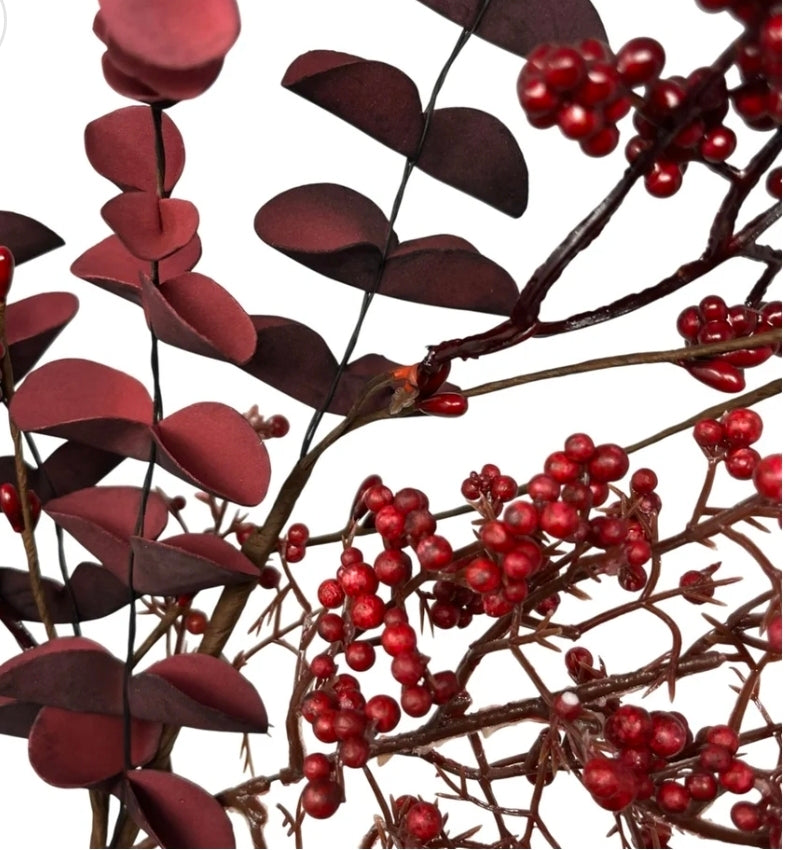 18" Mixed Berry Boxwood Spray Burgundy/Red