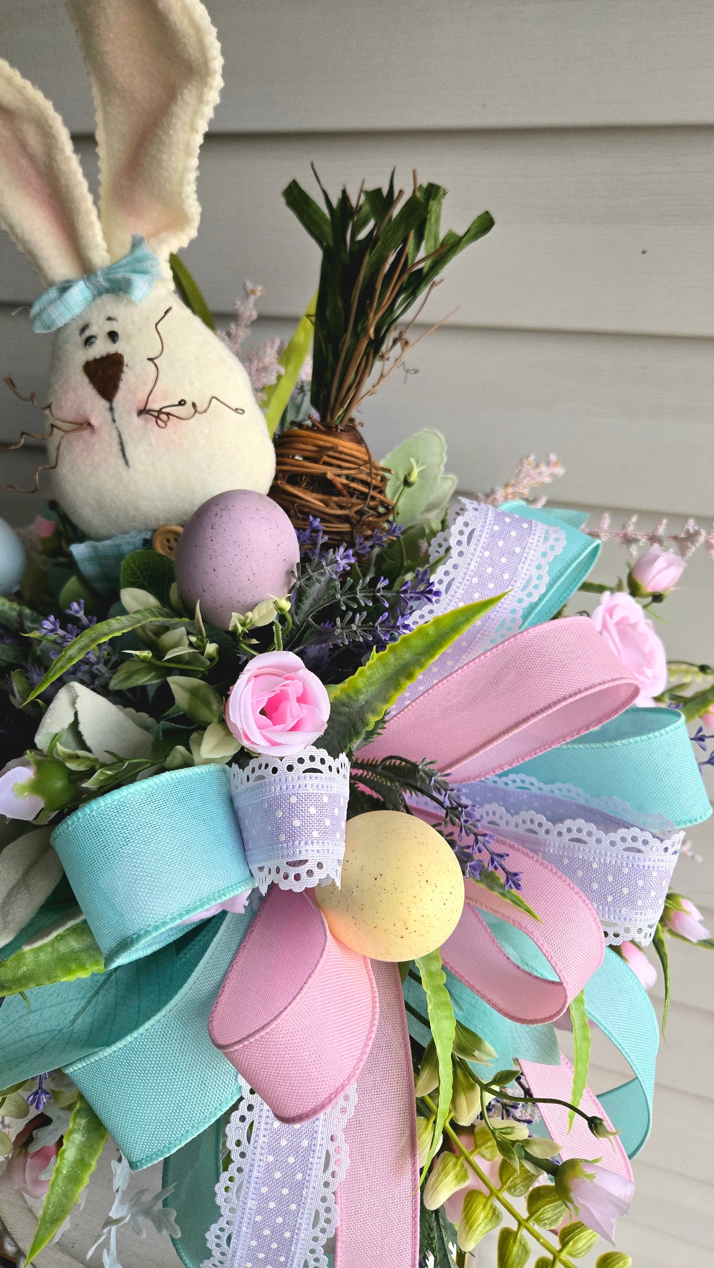 Easter Bunny Candlestick Arrangement | Spring Floral Centerpiece | Pastel Easter Decor | Tabletop Easter Decoration