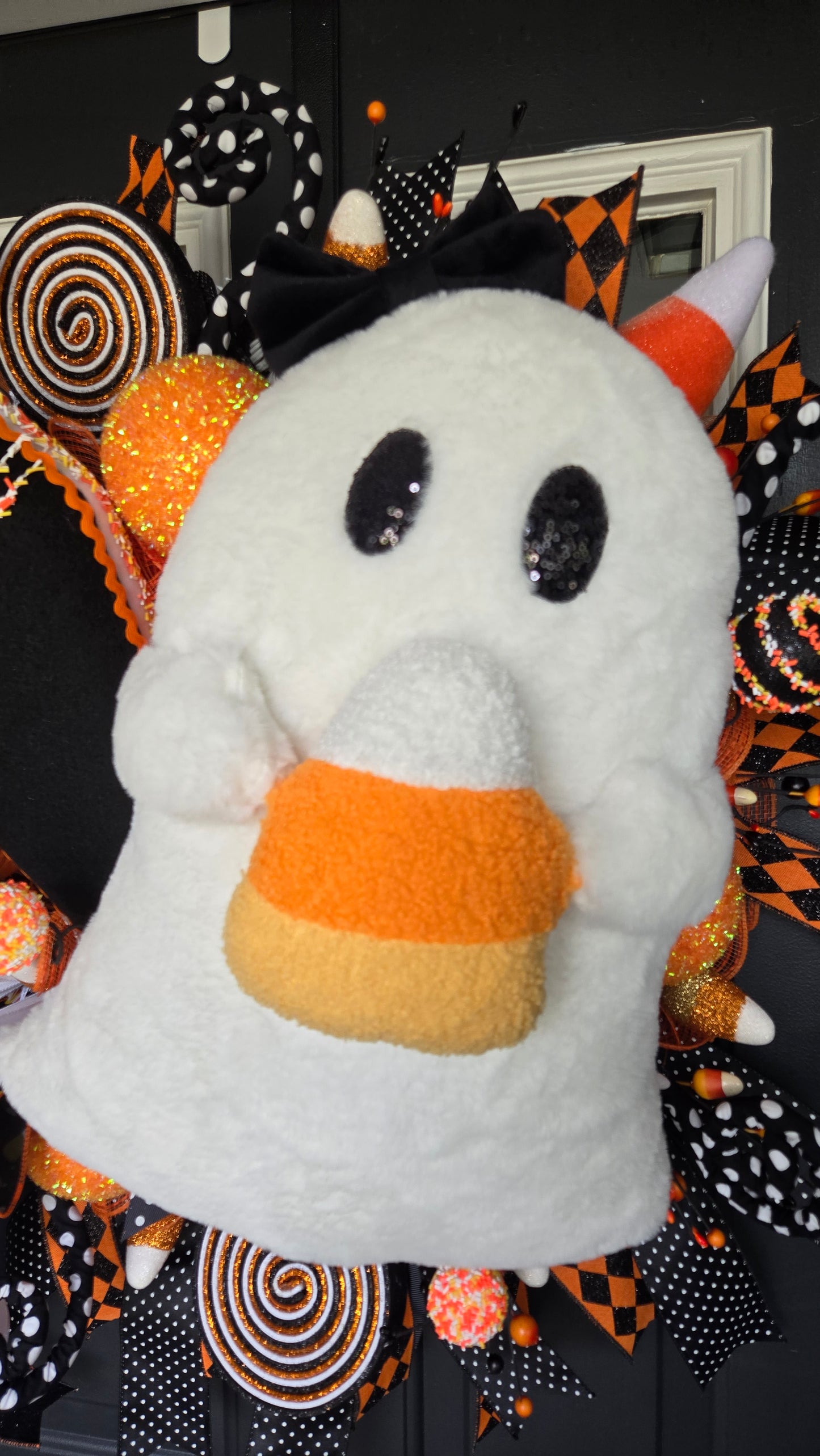 Halloween Ghost Wreath – XL Candy Corn Plush Ghost