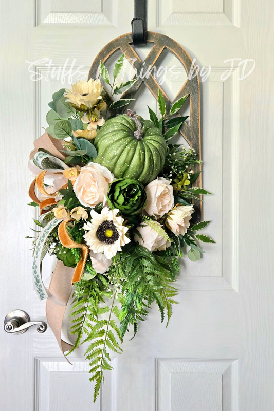 Neutral Fall Home Decor – Farmhouse Pumpkin Window Pane Door Hanger or Wall Art