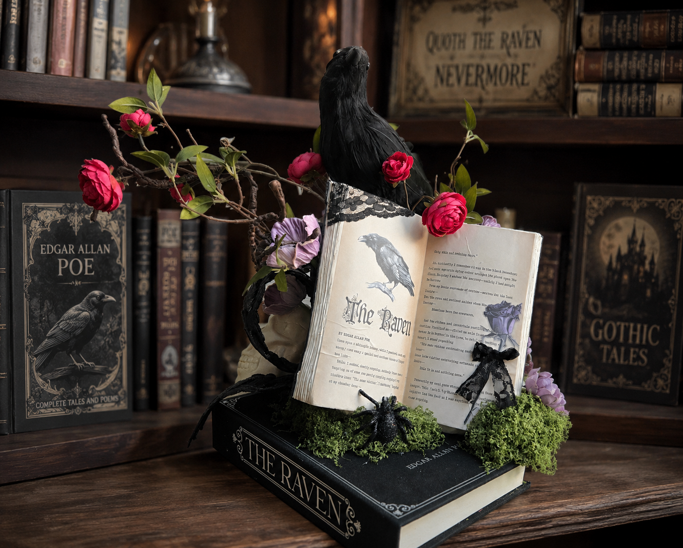 The Raven Gothic Centerpiece | Edgar Allan Poe Inspired Literary Halloween Decor