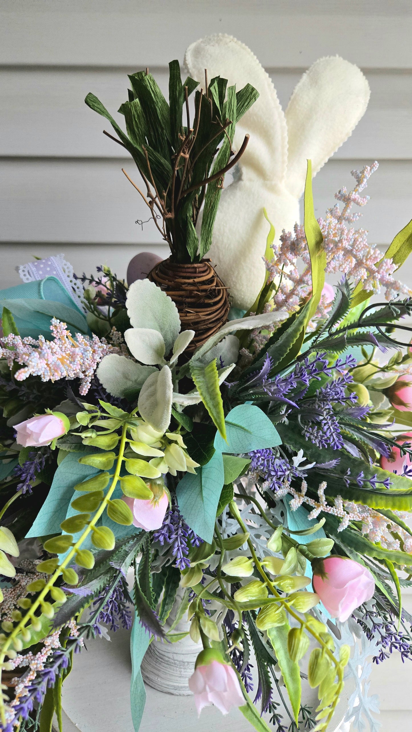 Easter Bunny Candlestick Arrangement | Spring Floral Centerpiece | Pastel Easter Decor | Tabletop Easter Decoration