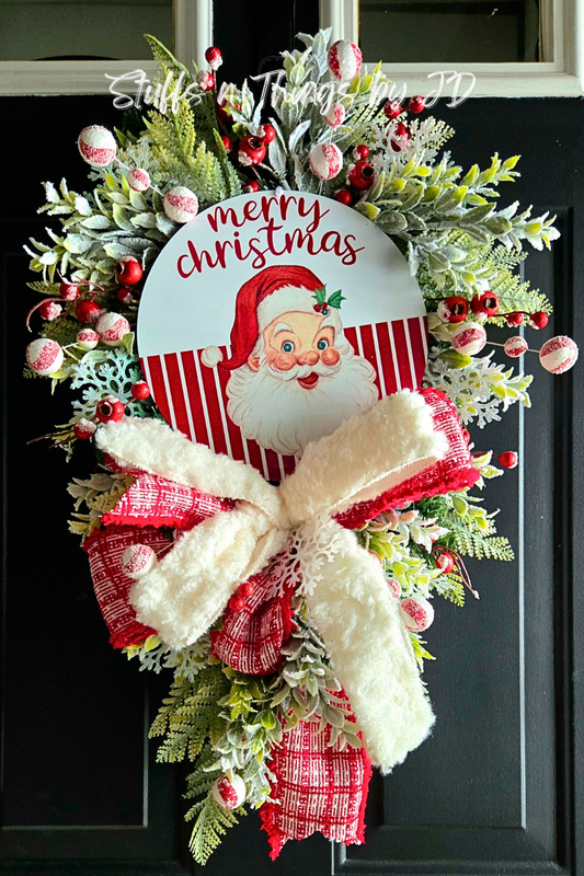 Santa Swag – Slim Pancake Style Christmas Door Wreath