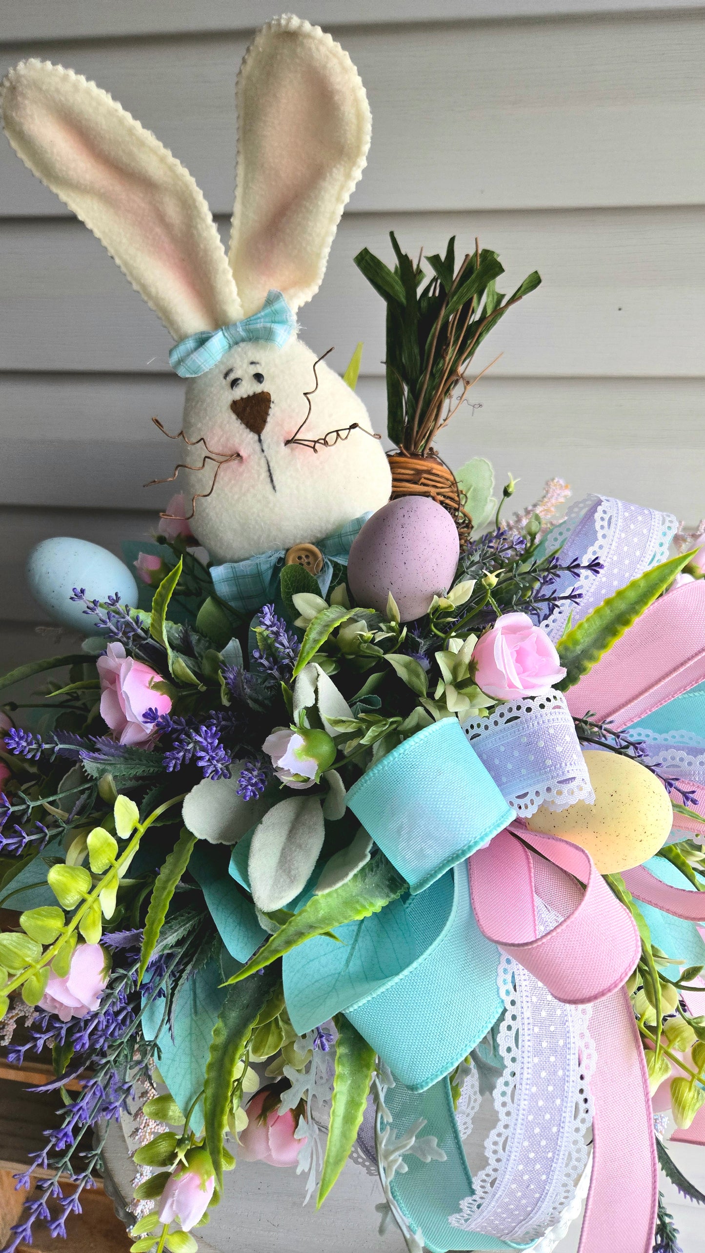 Easter Bunny Candlestick Arrangement | Spring Floral Centerpiece | Pastel Easter Decor | Tabletop Easter Decoration