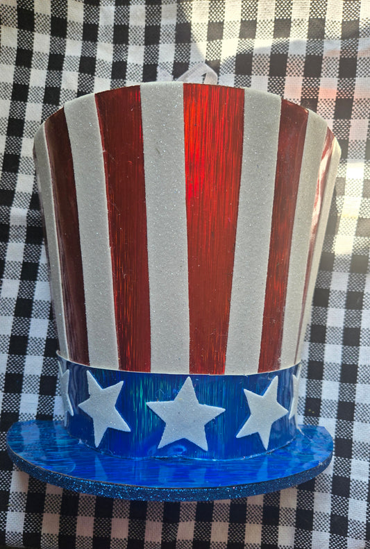 Patriotic Uncle Sam Top Hat Wreath Attachment – Red, White & Blue Glitter Foam Décor