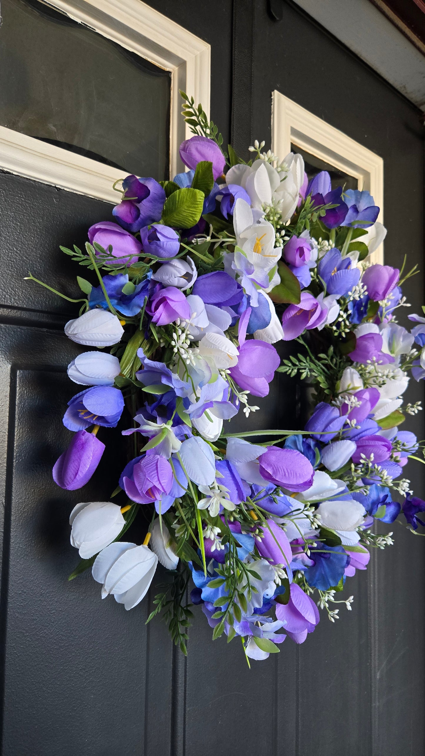 Purple Sweet Pea and Tulip Cottage Garden Wreath