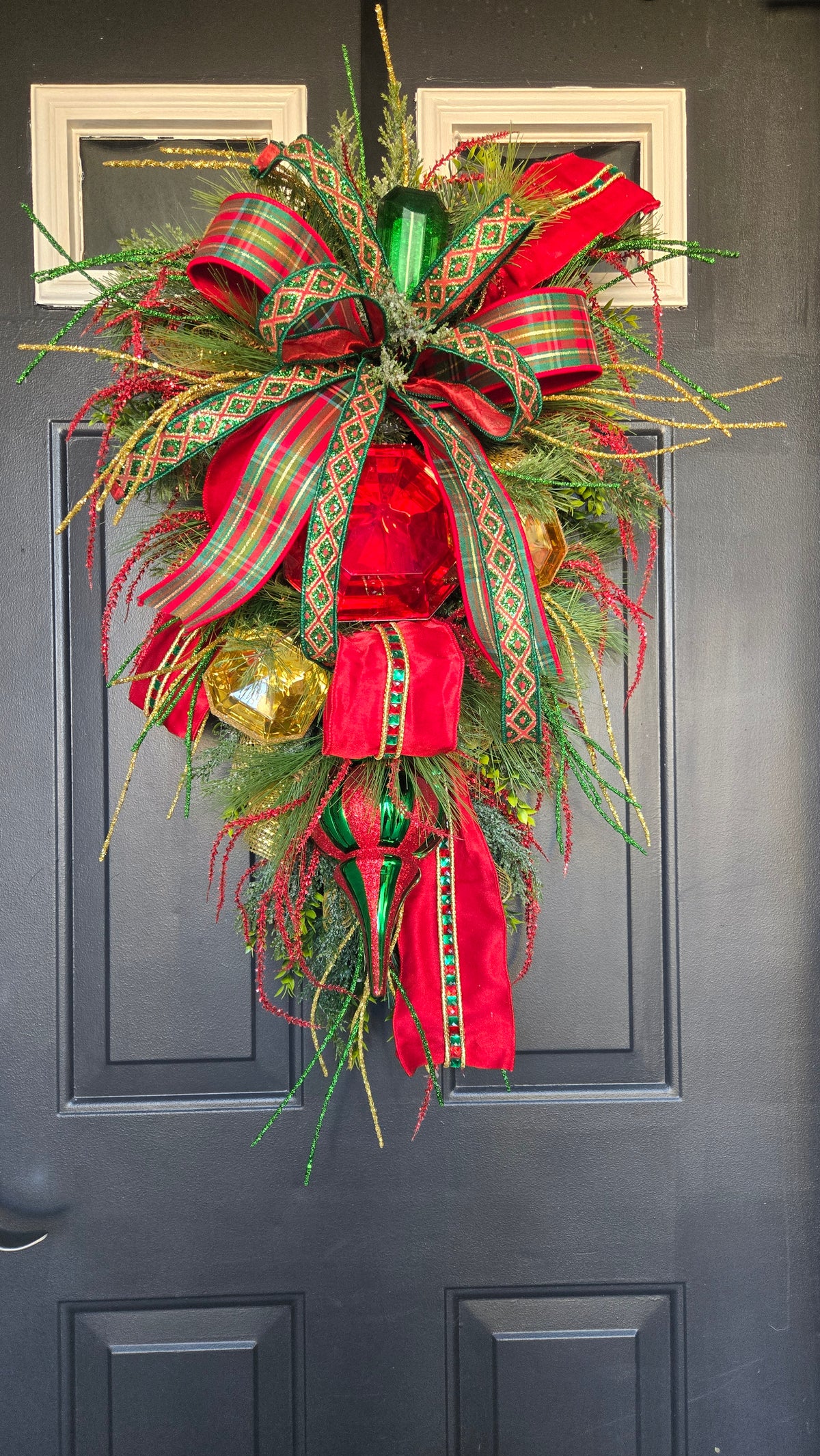 Christmas Jeweled Swag, Traditional Red, Green Gem Home Decor