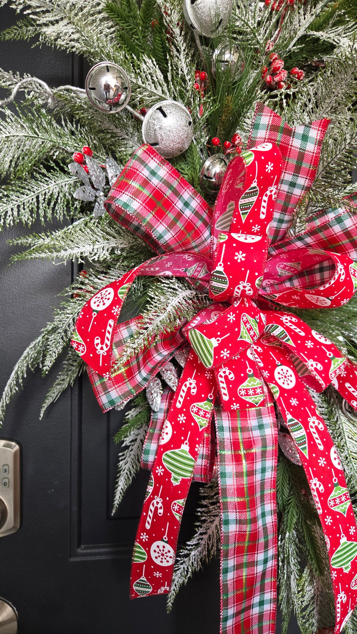 Frosted Christmas Grapevine Wreath, Traditional Winter Door Decor