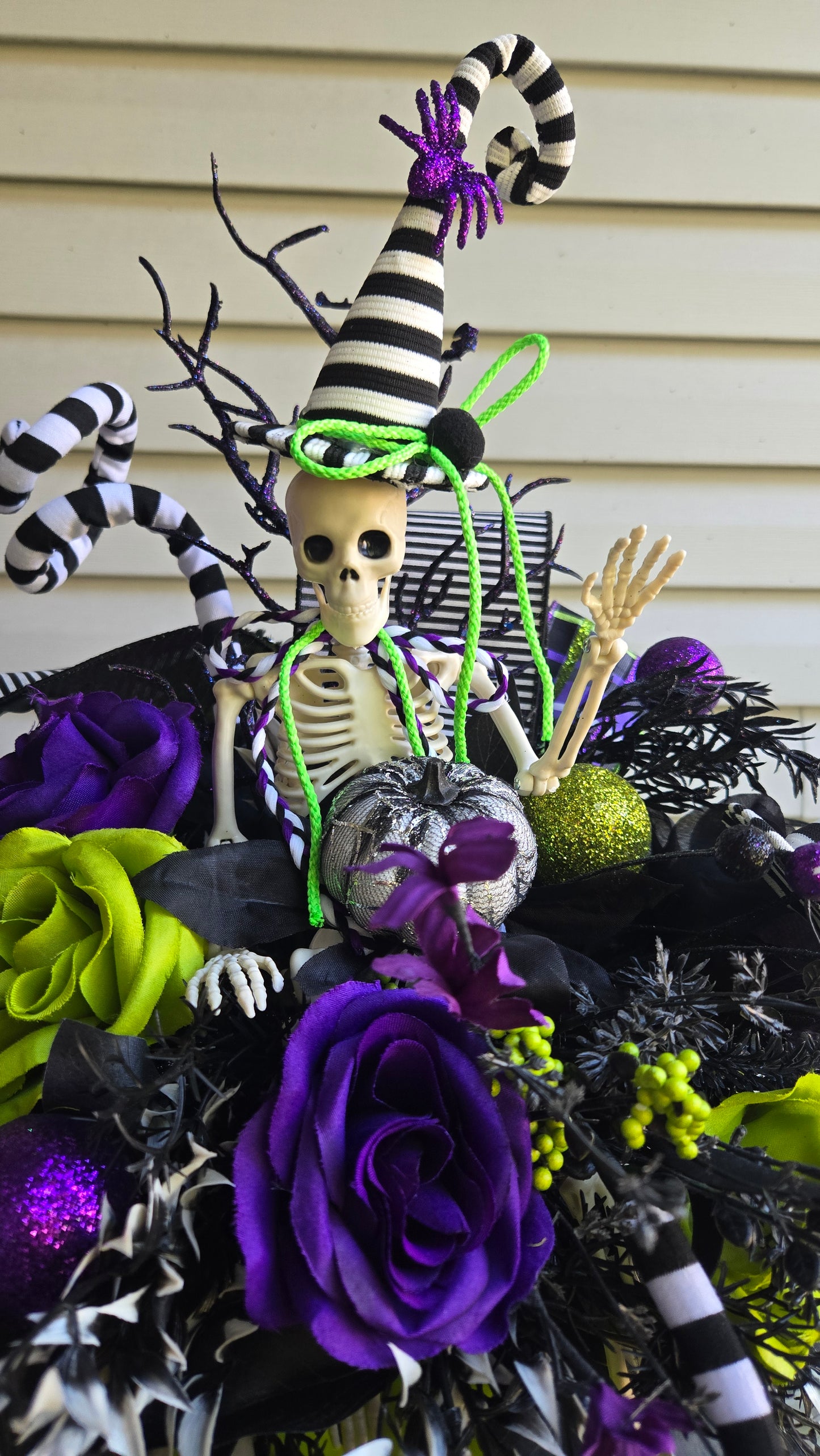 Halloween Centerpiece - Beetlejuice Inspired Witchy Skeleton on a Pumpkin