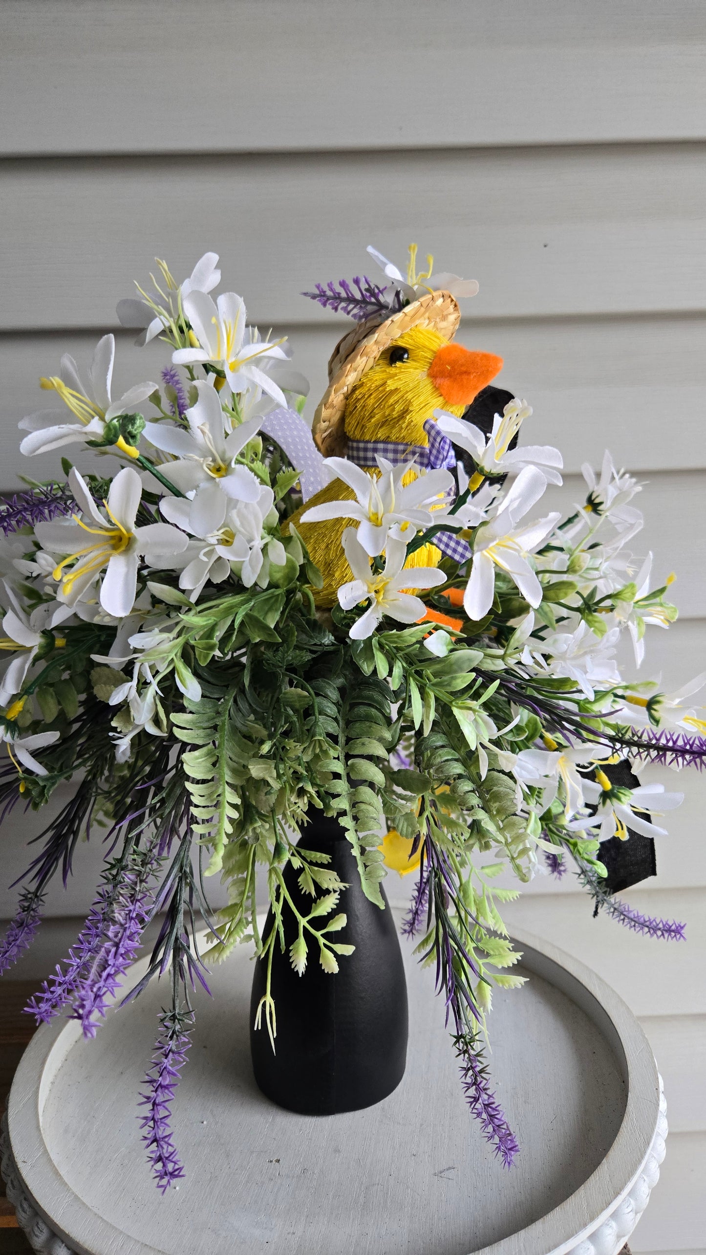 Easter Duck Candlestick Arrangement | Spring Floral Centerpiece with Duck Figurine, Farmhouse Easter Decor
