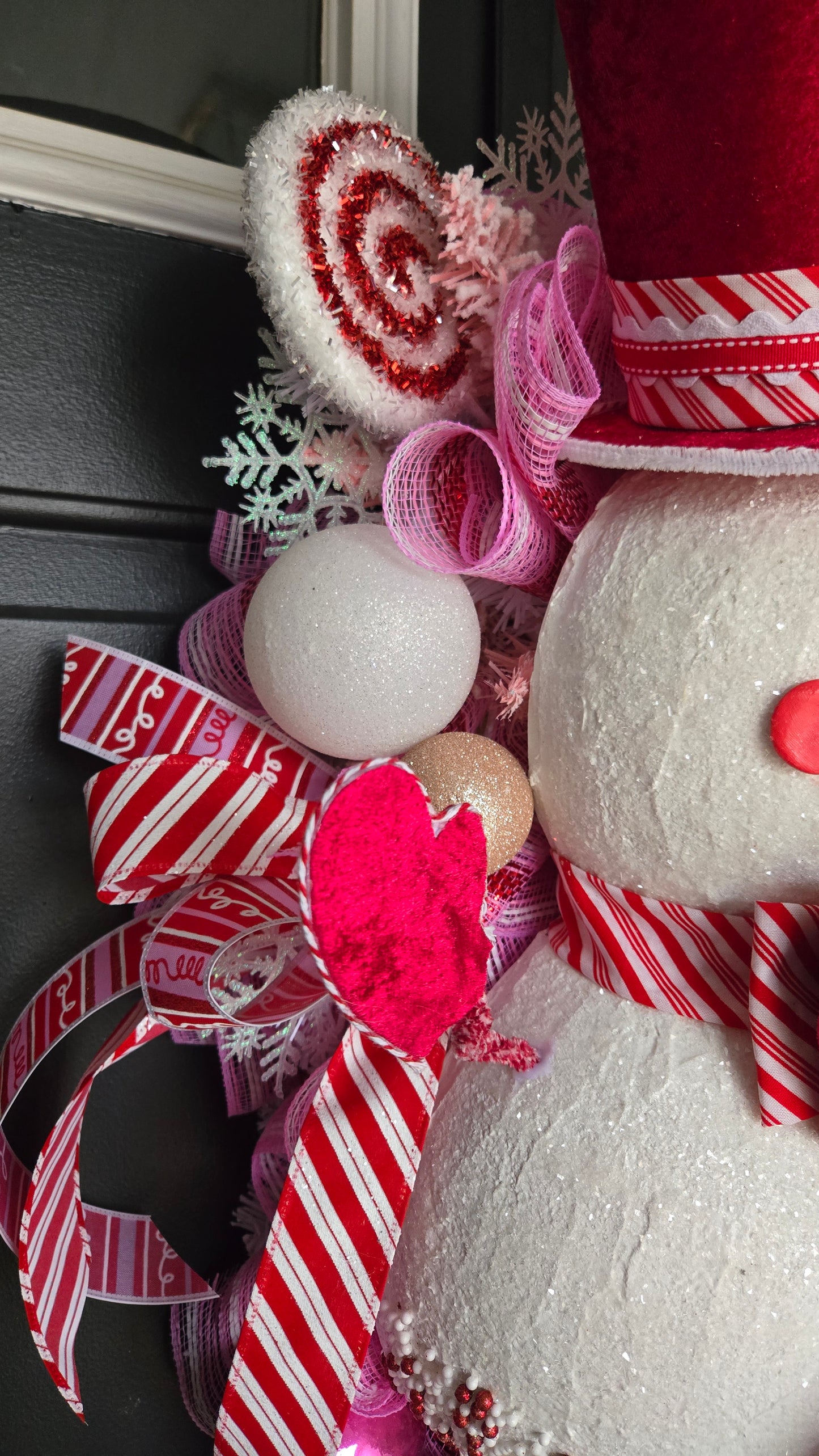 Pink Peppermint Snowman Swag – Winter Wreath Door Decor