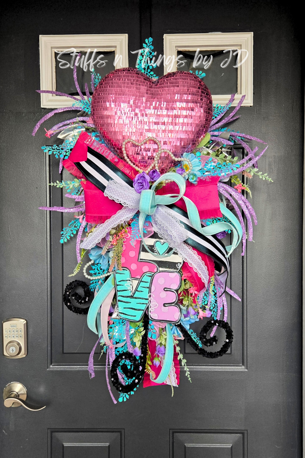 Valentine Love Swag Wreath - Pink Sequin Heart Wall/Door Decor