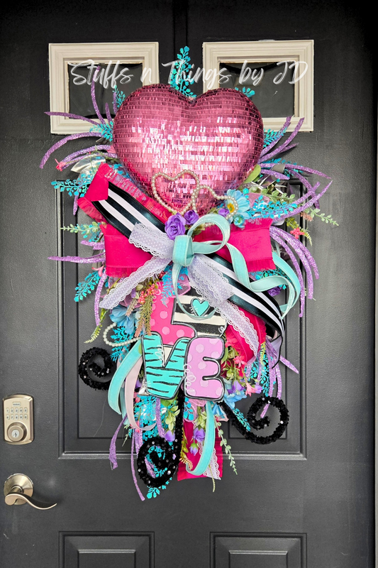 Valentine Love Swag Wreath - Pink Sequin Heart Wall/Door Decor