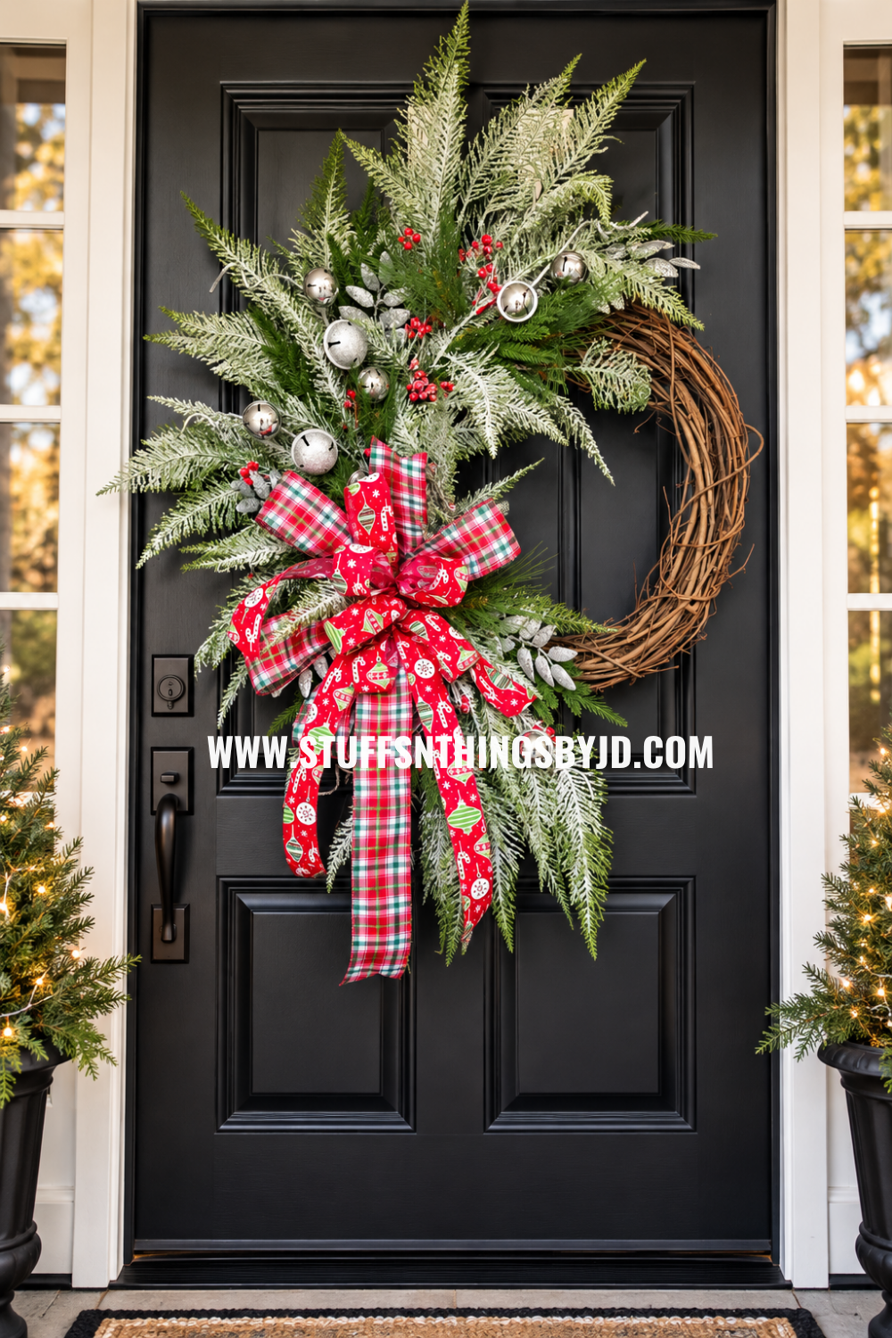 Frosted Christmas Grapevine Wreath, Traditional Winter Door Decor