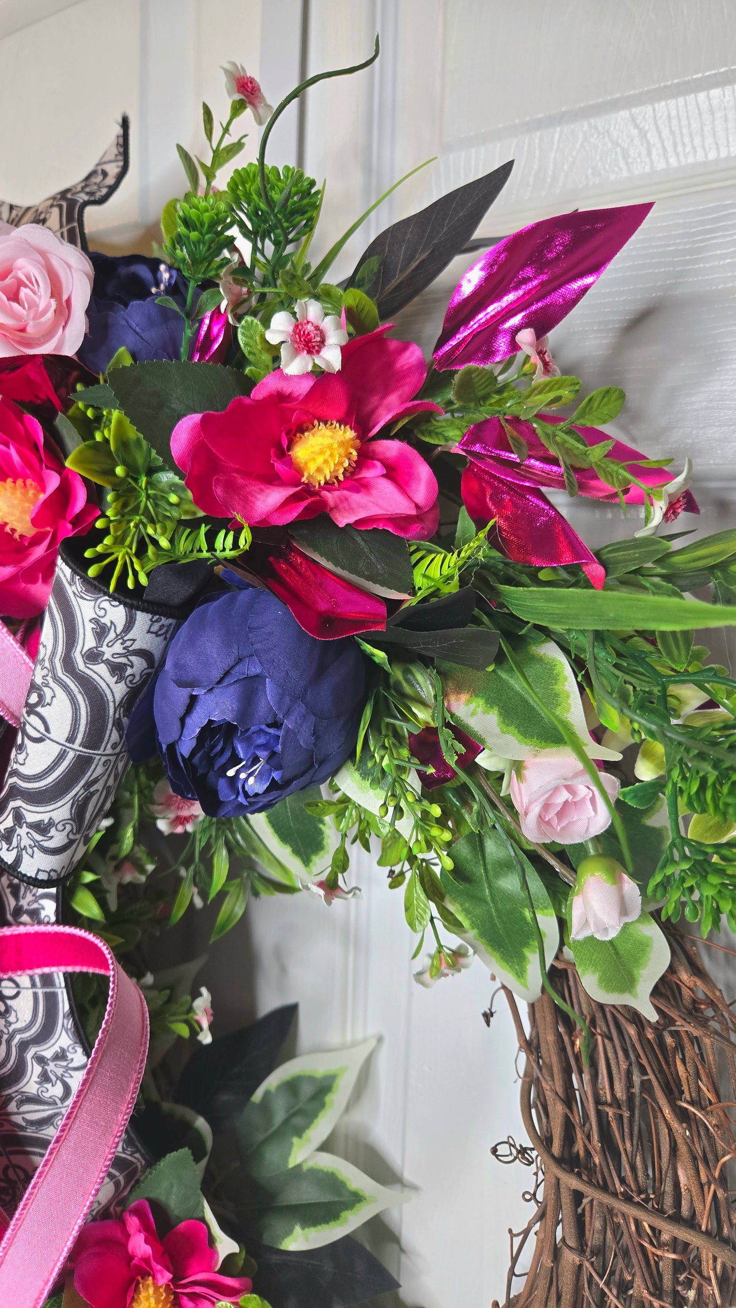 Everyday Peony and Magnolia Grapevine Wreath
