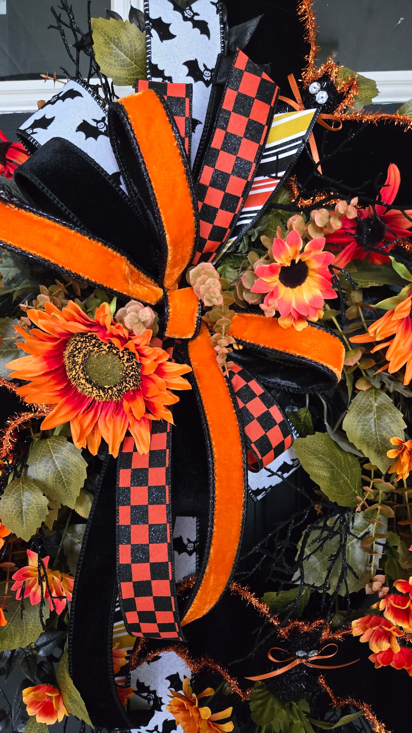 Sunflower & Bat Halloween Black Moss Wreath