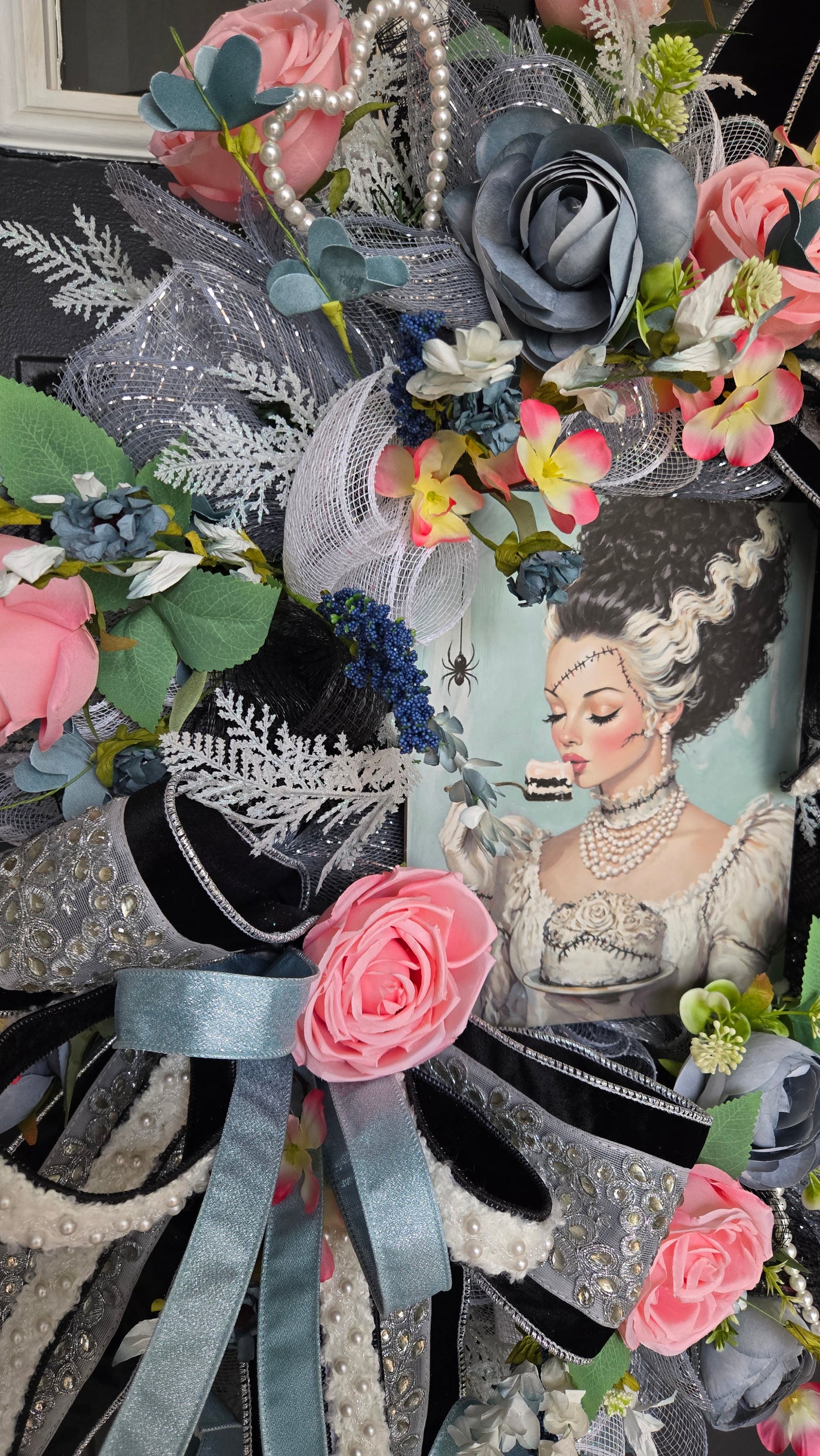 Bride of Frankenstein Halloween Wreath | Gothic Glam Front Door Decor
