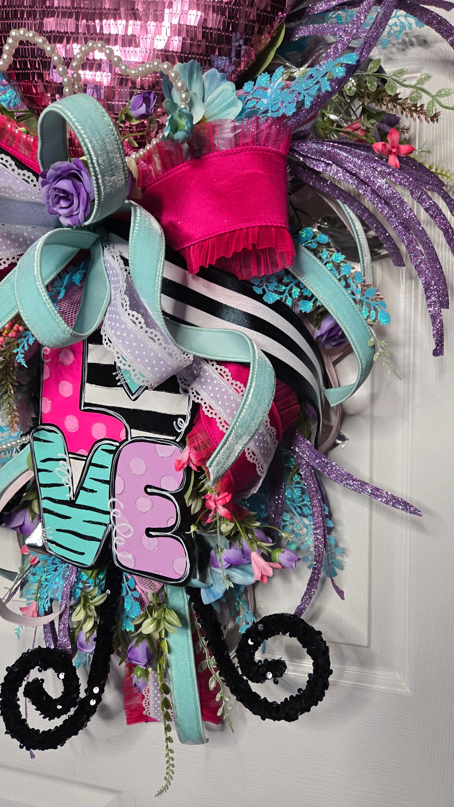 Valentine Love Swag Wreath - Pink Sequin Heart Wall/Door Decor