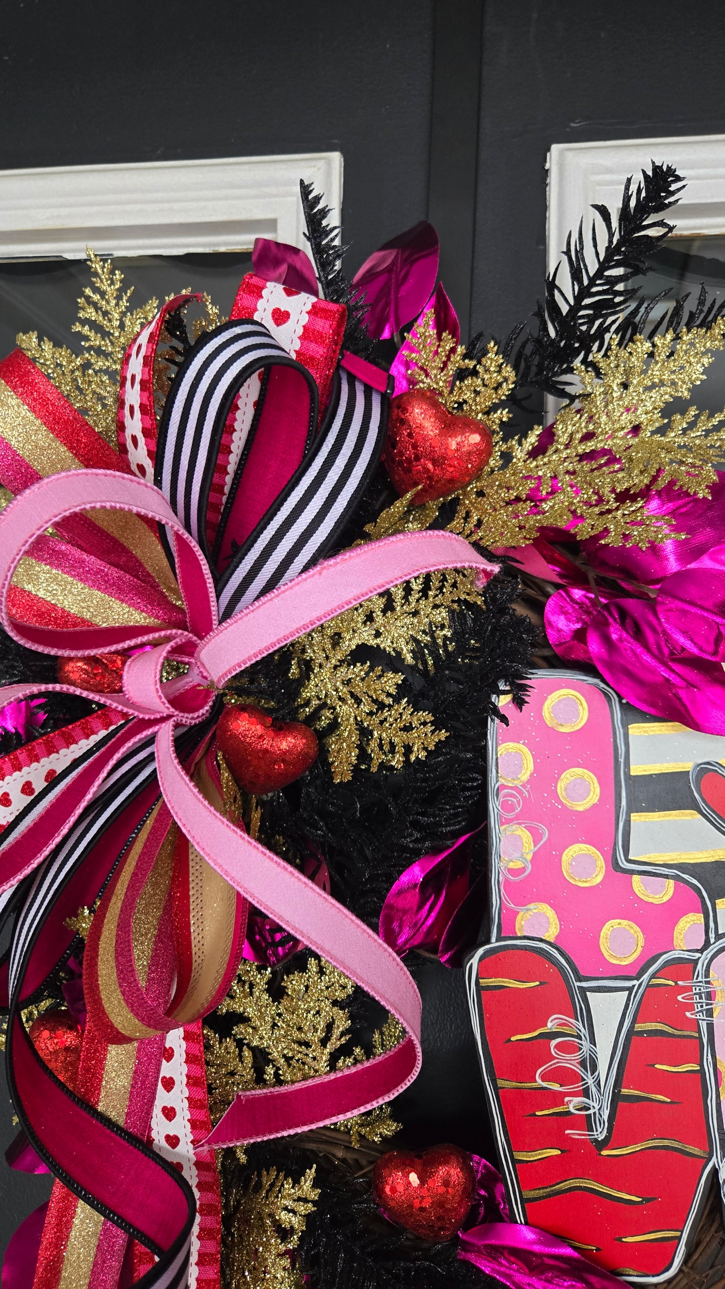 Glam Valentine's Wreath - Pink Red & Gold Valentine Door Decor with LOVE Sign