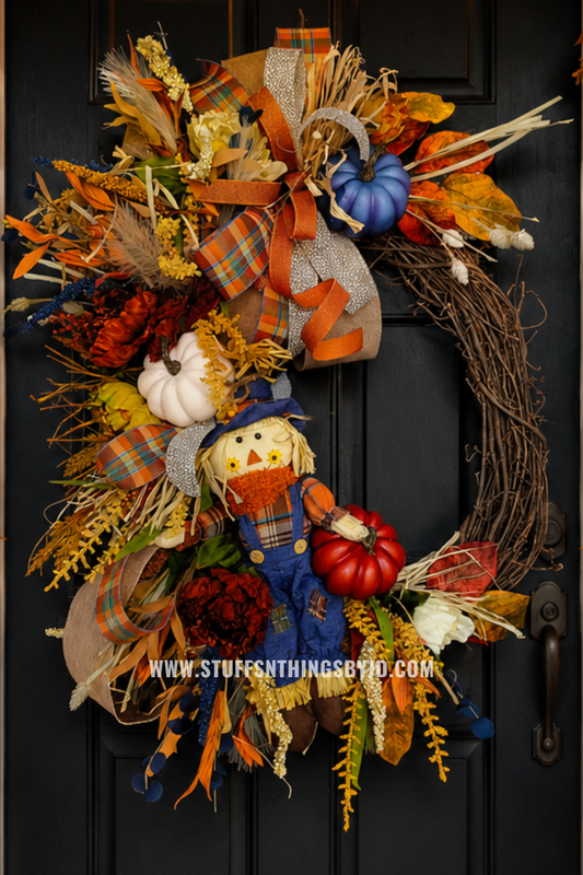 Fall Wreath - Scarecrow Autumn Harvest Pumpkin Grapevine