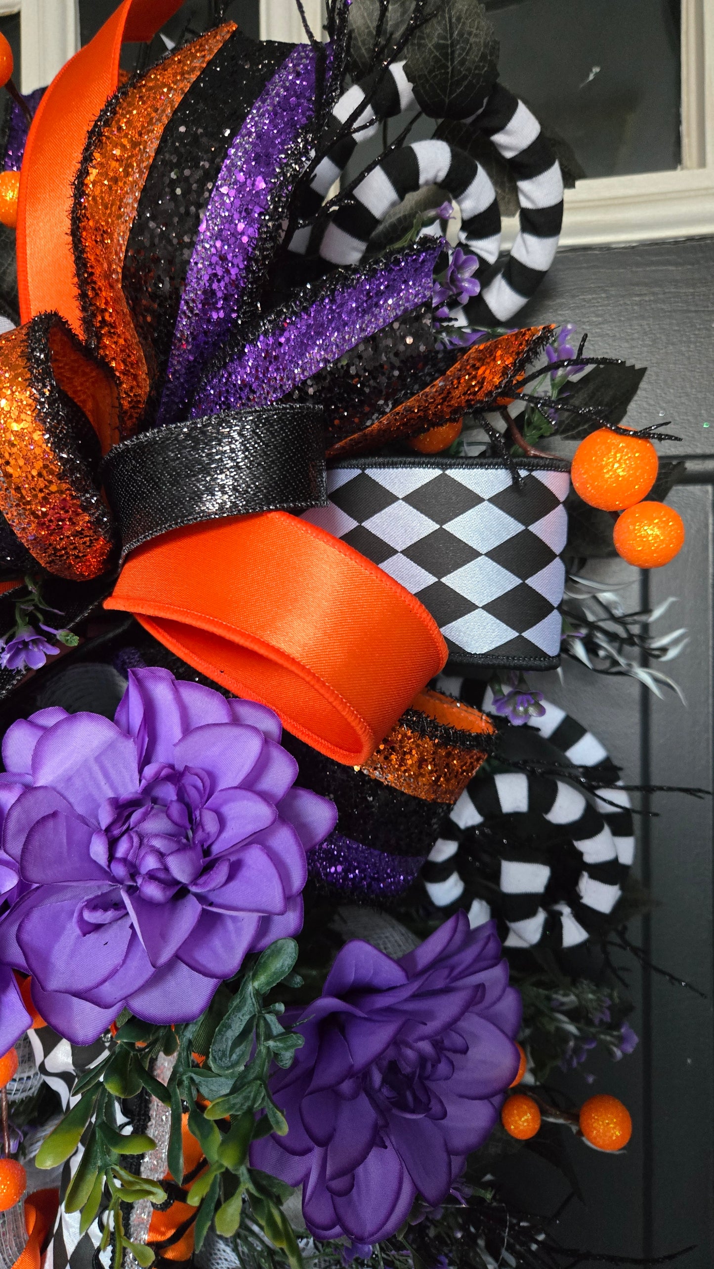 Witch Boot Halloween Swag – Black Orange Purple Front Door Wreath