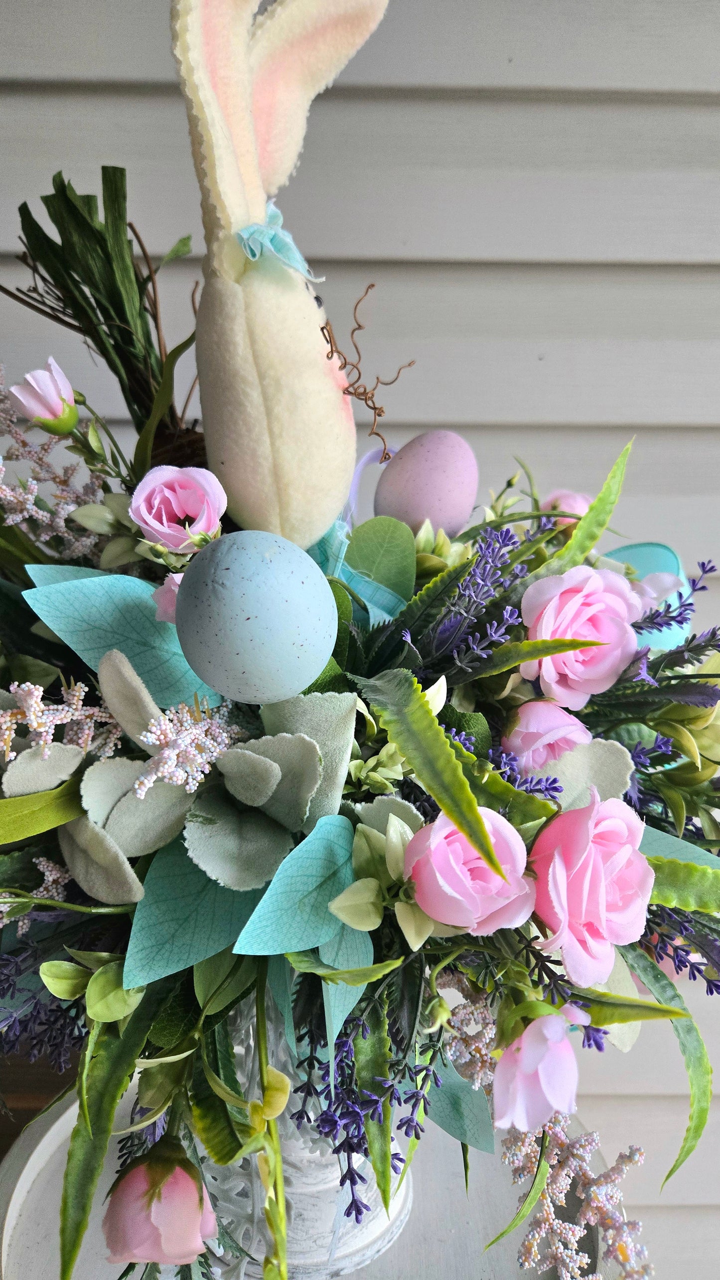 Easter Bunny Candlestick Arrangement | Spring Floral Centerpiece | Pastel Easter Decor | Tabletop Easter Decoration
