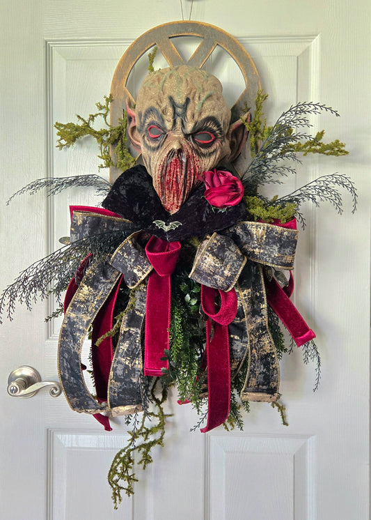 Creepy Halloween Wreath - Nosferatu Vampire Gothic Wall Hanger