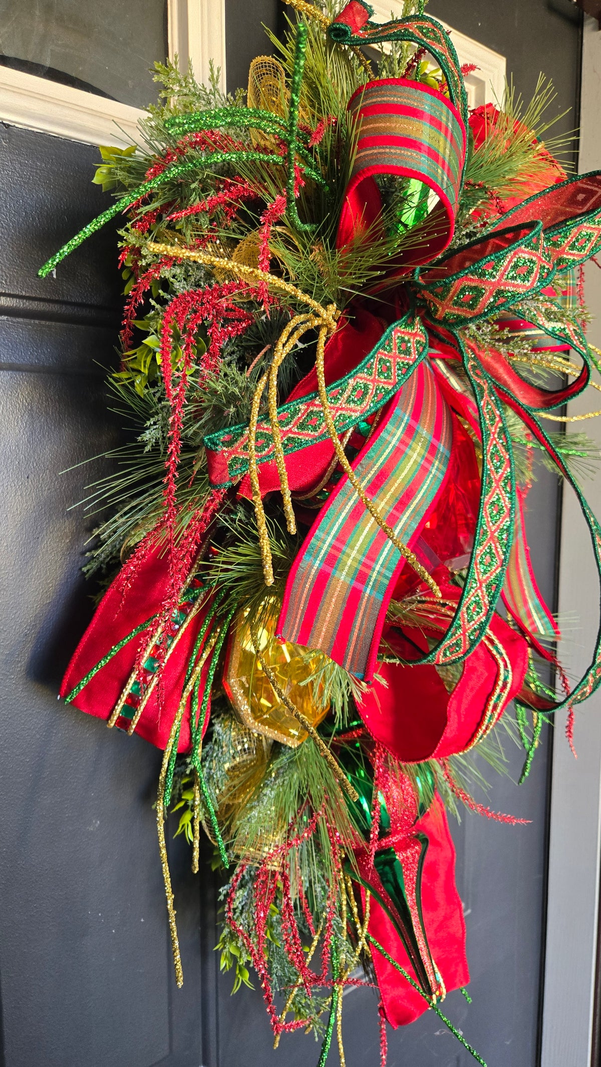 Christmas Jeweled Swag, Traditional Red, Green Gem Home Decor