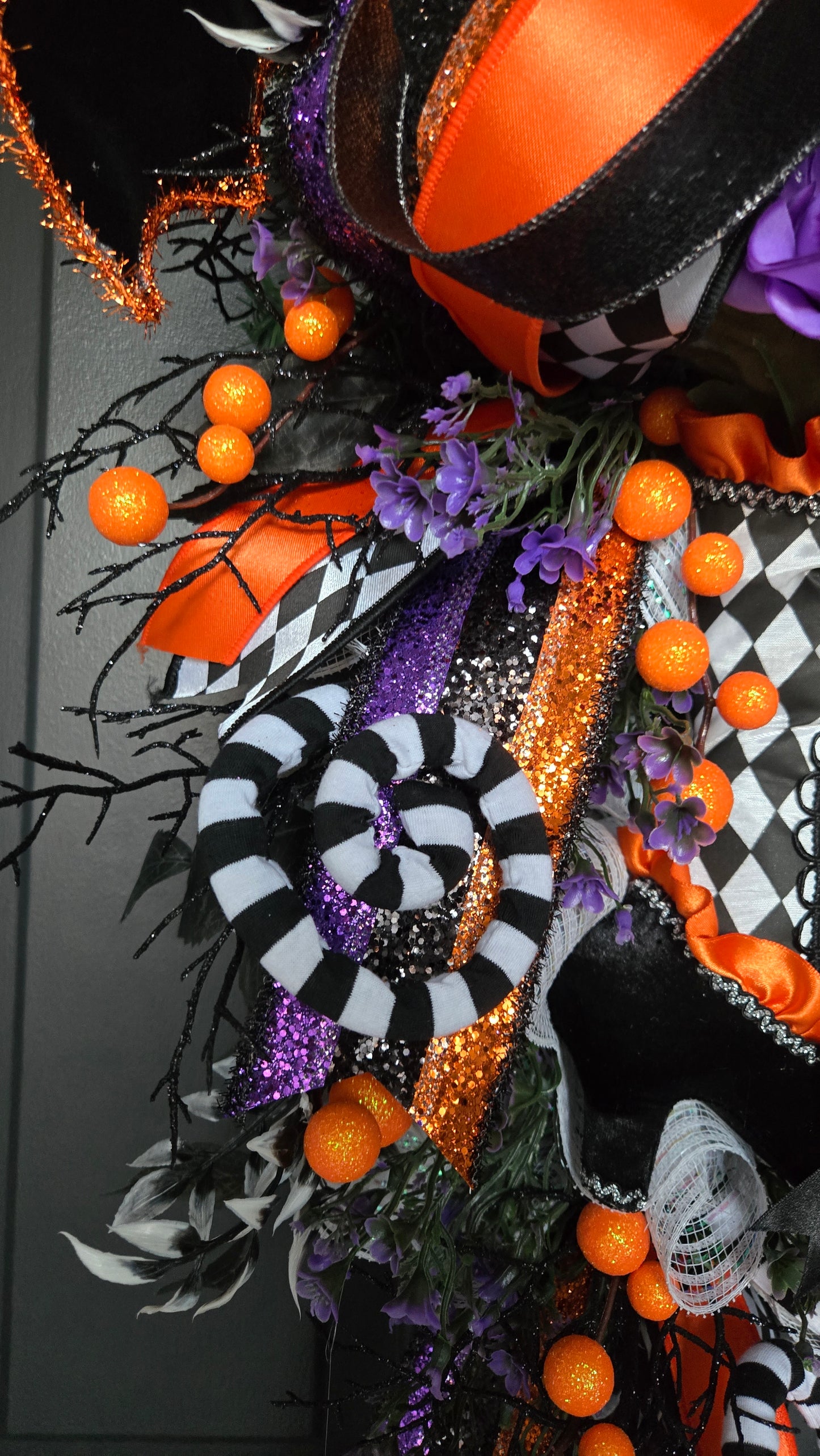 Witch Boot Halloween Swag – Black Orange Purple Front Door Wreath