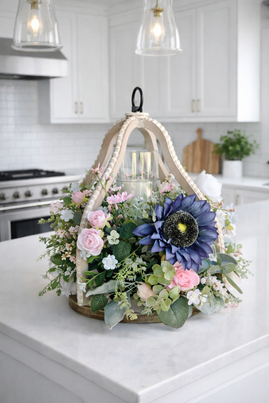 Spring Arrangement - Bead Lantern Floral Centerpiece