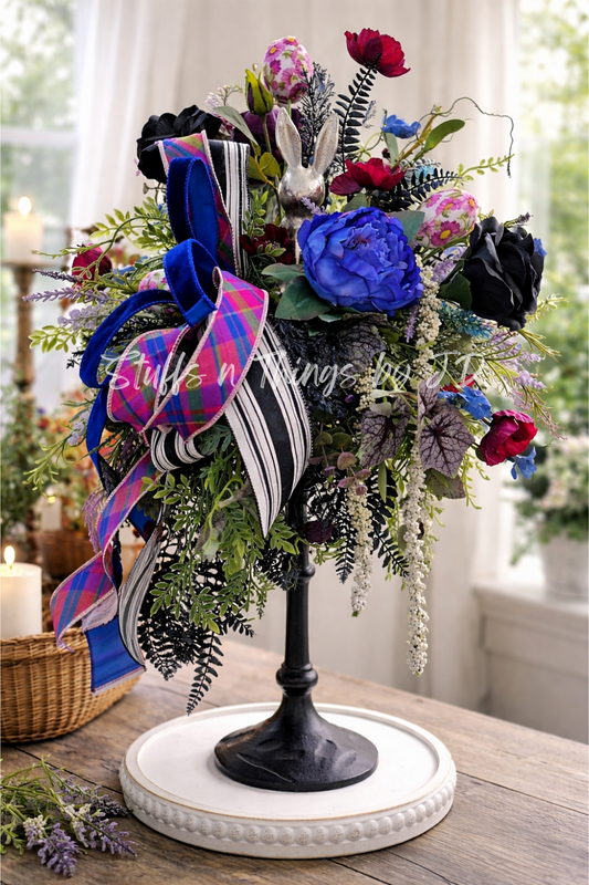 Gothic Arrangement - Academia Royal Blue Sitting Bunny Candlestick