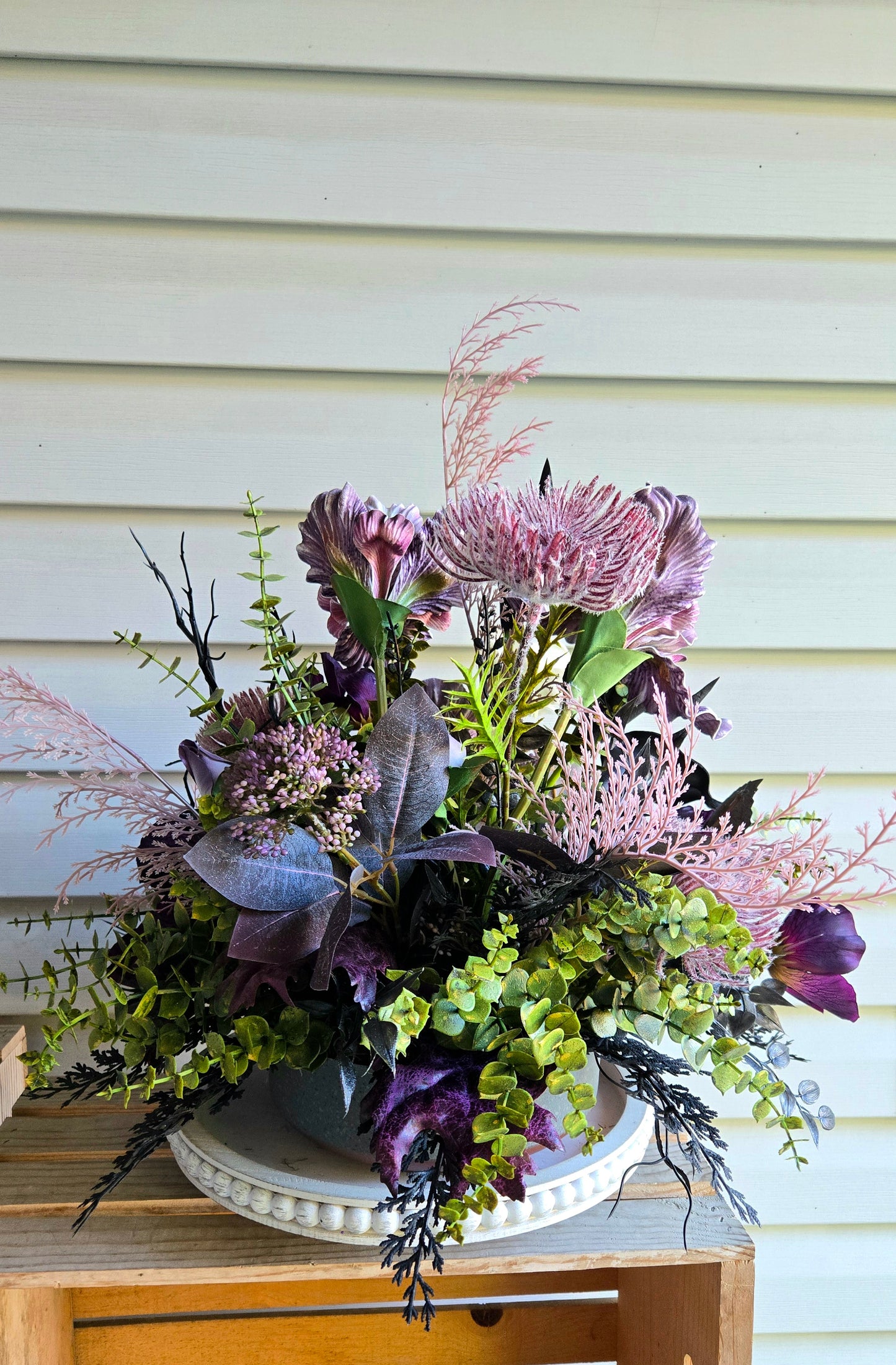 Midnight Vow Gothic Wedding Centerpiece | Moody Lavender & Black Floral Arrangement