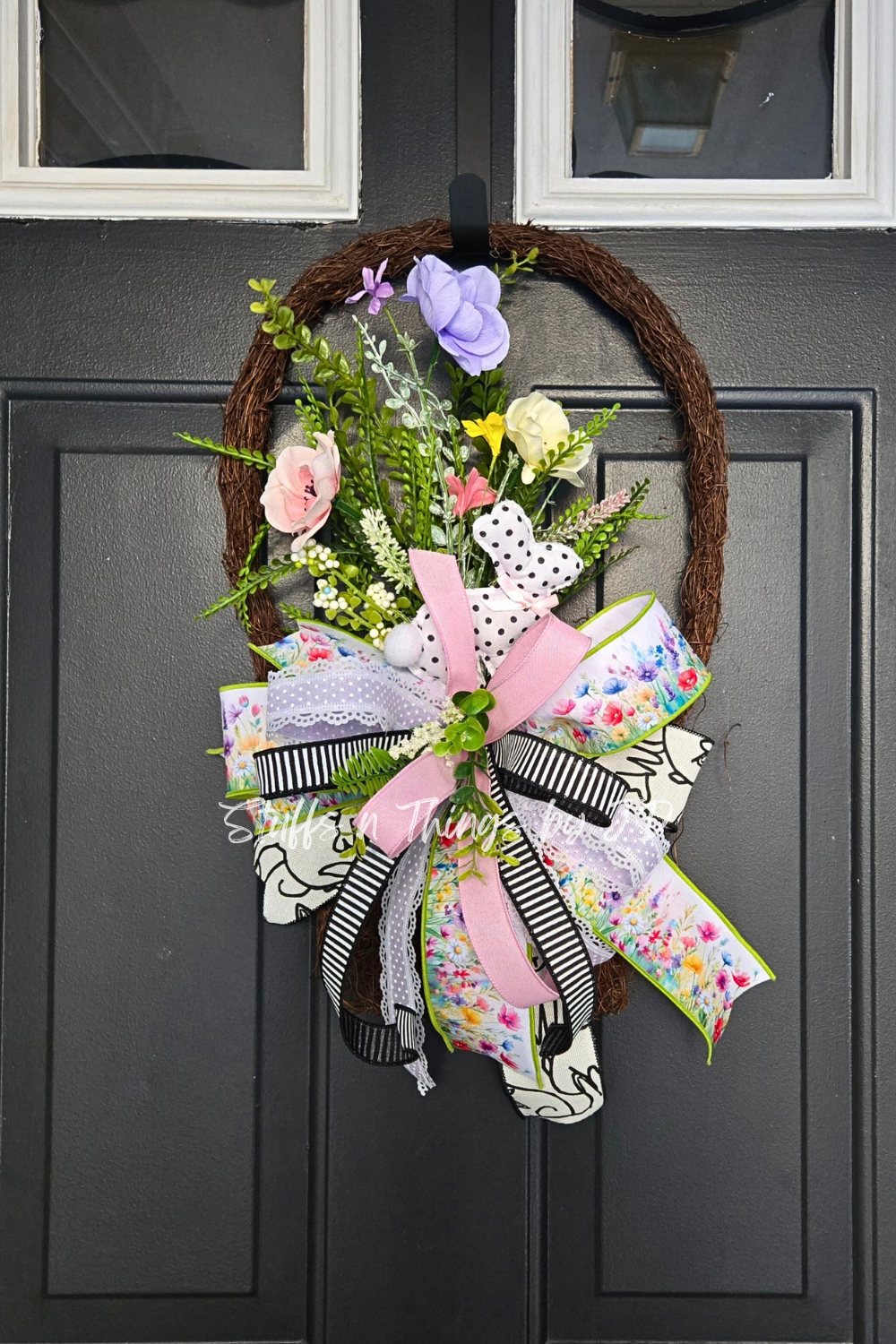Spring Basket Door Hanger | Floral Grapevine Basket Wreath | Easter Front Door Decor | Cottage Farmhouse Wall Hanging