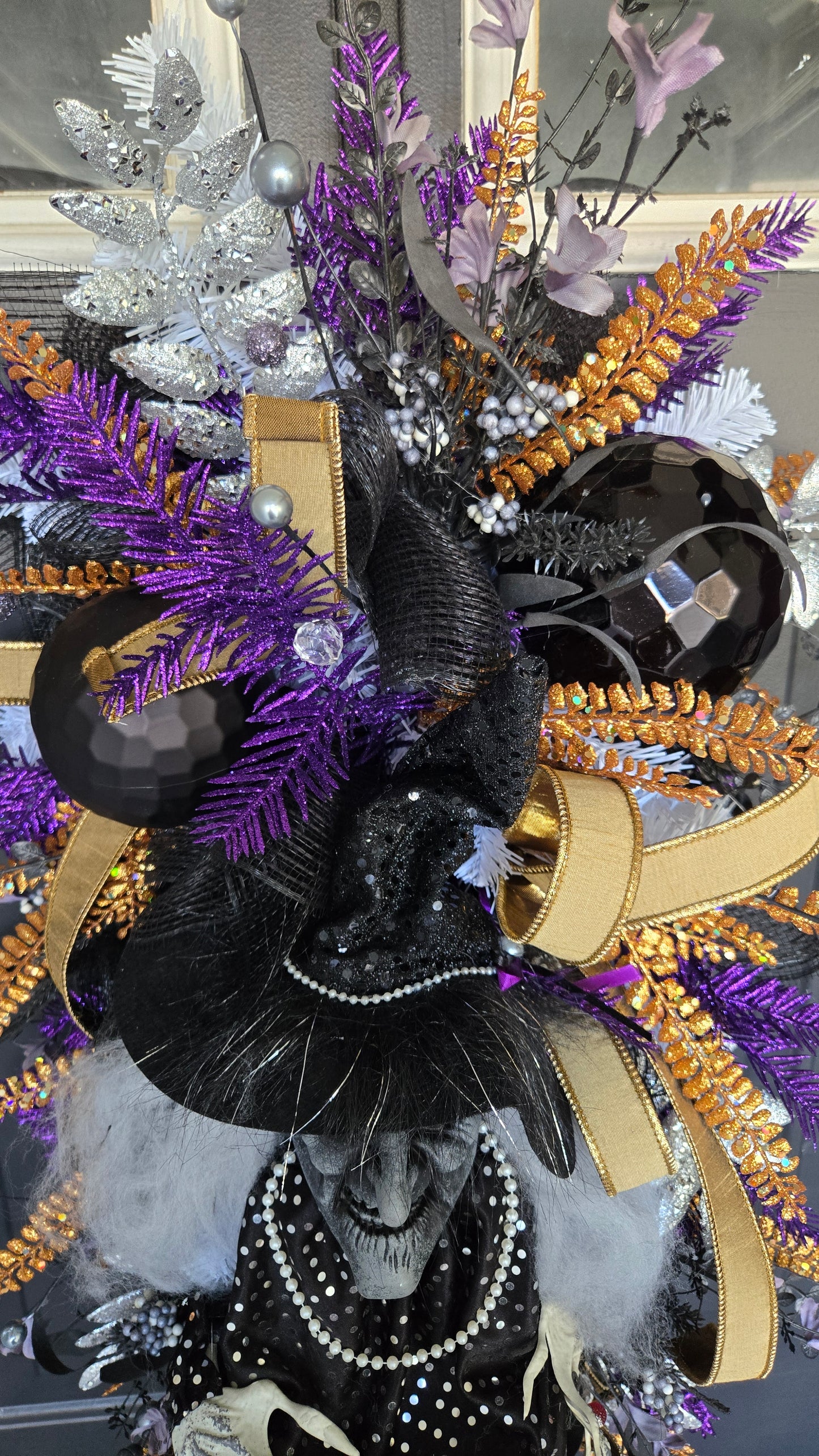 Creepy Witch Cauldron Halloween Swag – Spooky Purple, Black, Orange and Gold Door Décor