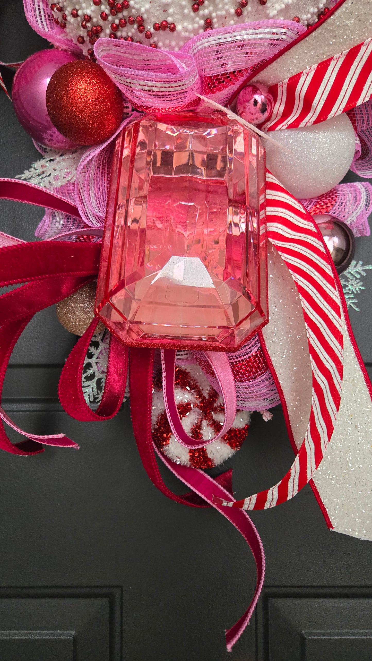 Pink Peppermint Snowman Swag – Winter Wreath Door Decor