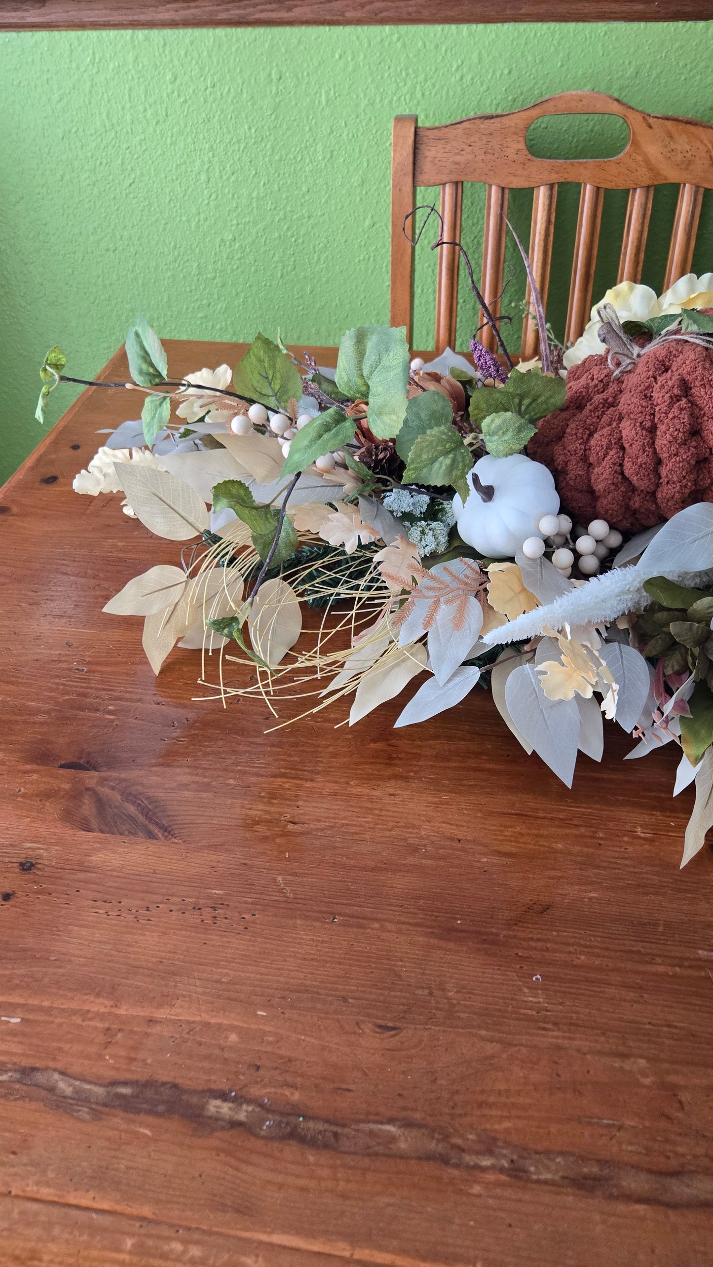 Fall Pumpkin Centerpiece or Door Swag – Rustic Harvest Décor with Handmade Knit Pumpkins