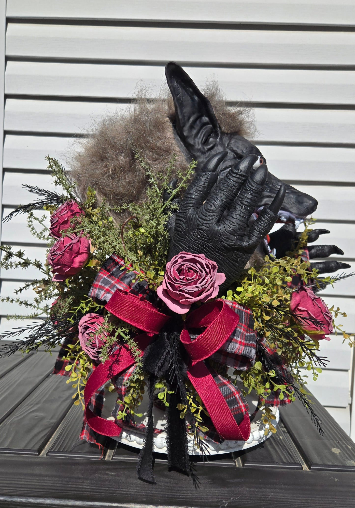 Romantic Gothic Werewolf Halloween Centerpiece | Animated Horror Floral Arrangement | One-of-a-Kind Decor