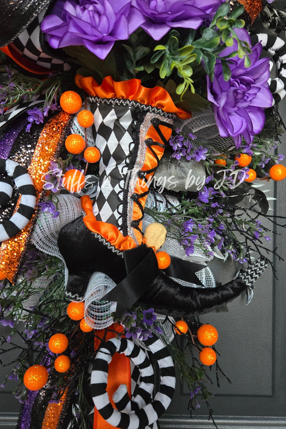Witch Boot Halloween Swag – Black Orange Purple Front Door Wreath