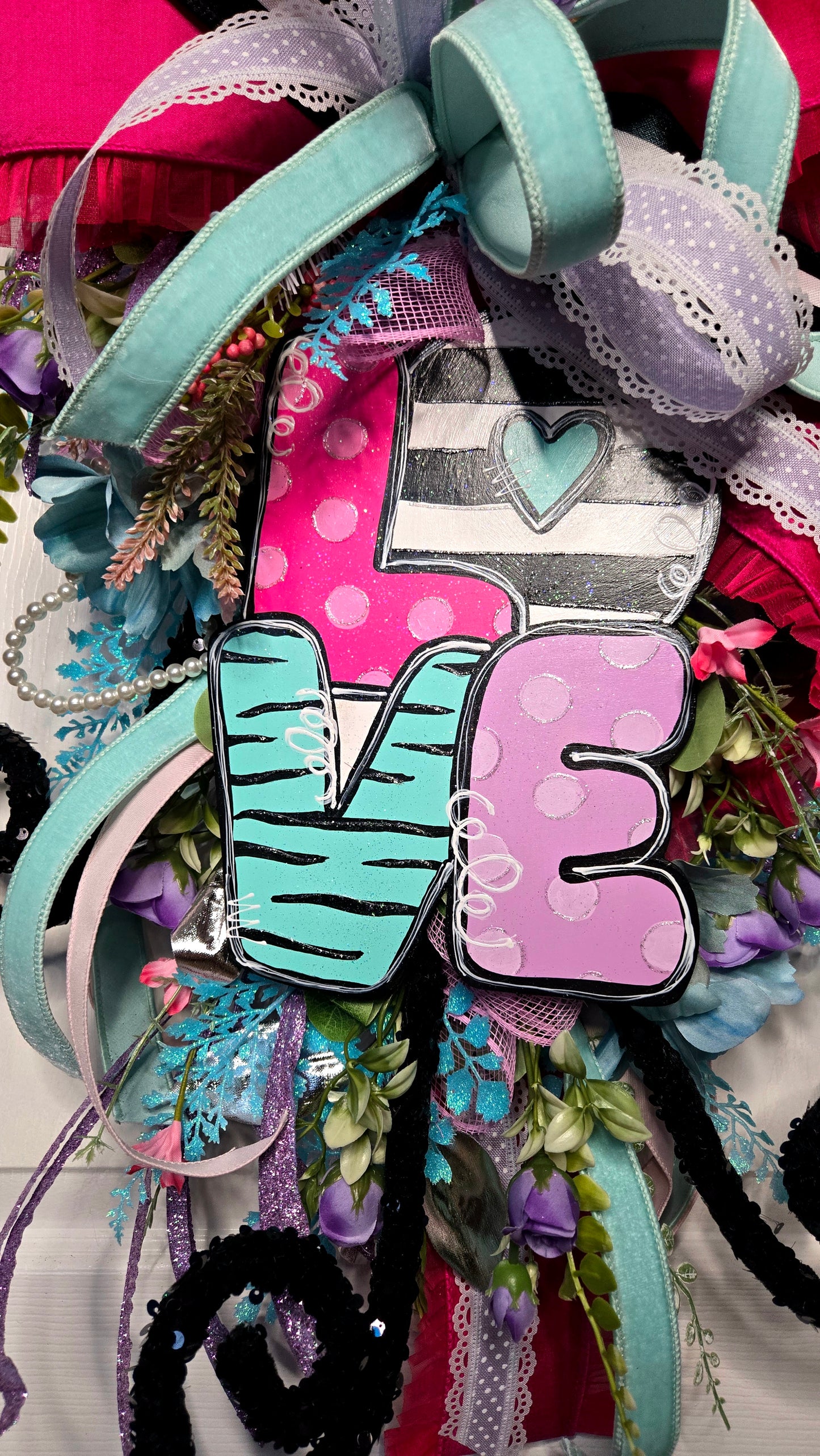 Valentine Love Swag Wreath - Pink Sequin Heart Wall/Door Decor