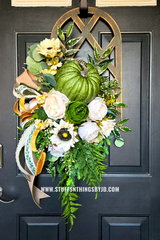 Neutral Fall Home Decor – Farmhouse Pumpkin Window Pane Door Hanger or Wall Art