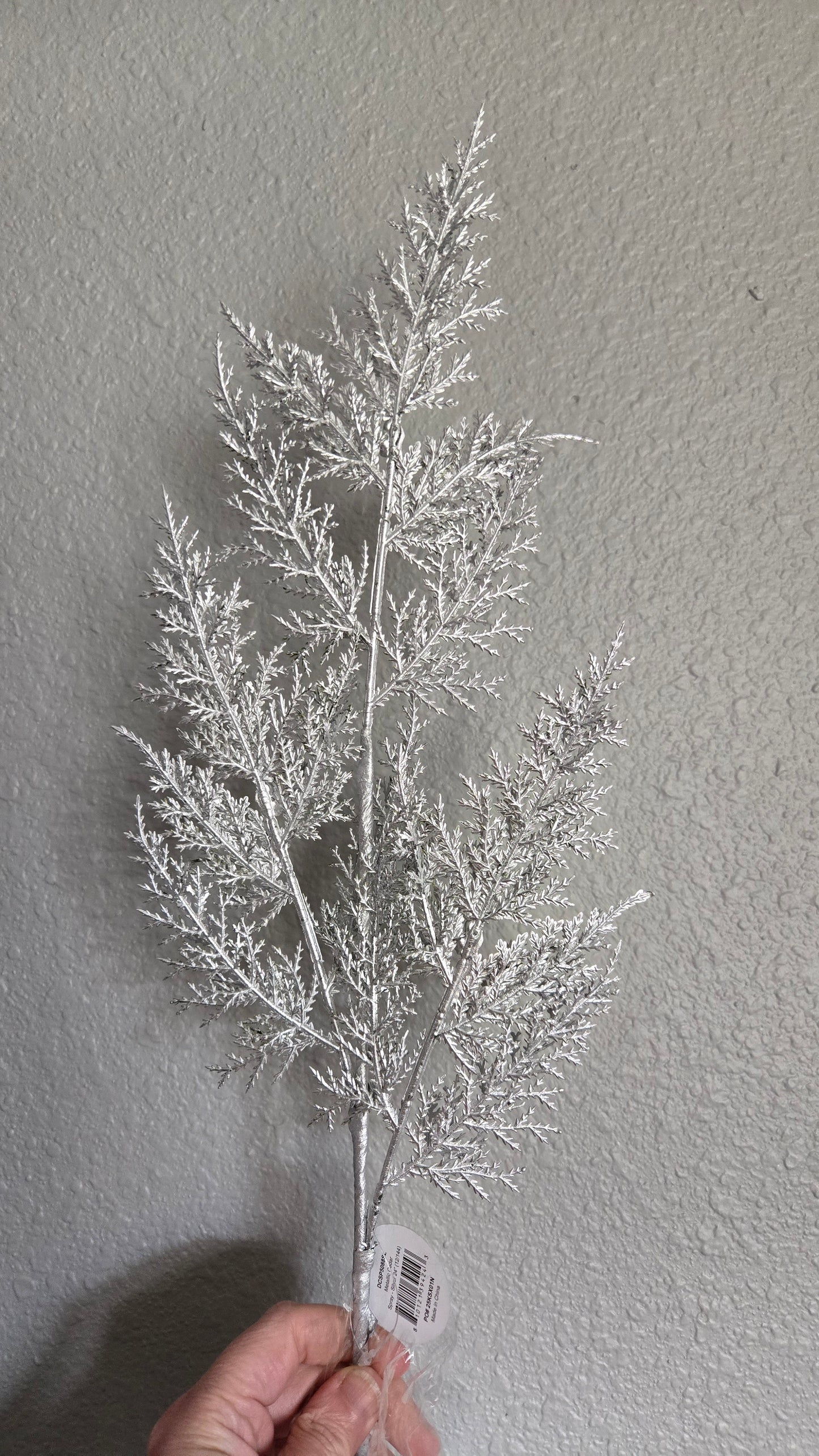 24" Metallic Silver Cedar Spray