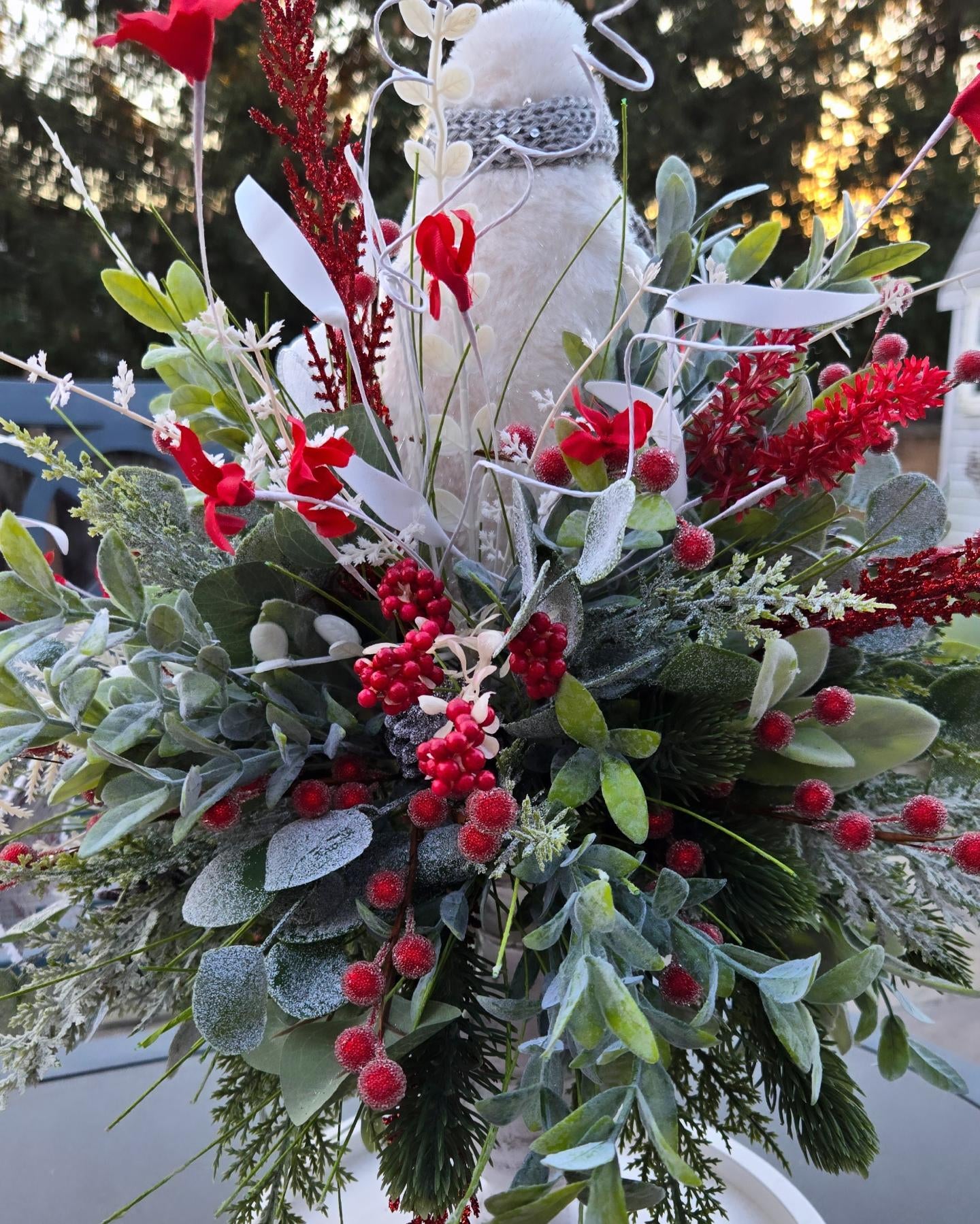 Winter Penguin Christmas Candlestick Centerpiece | Elegant Red, White & Silver Holiday Table Decor