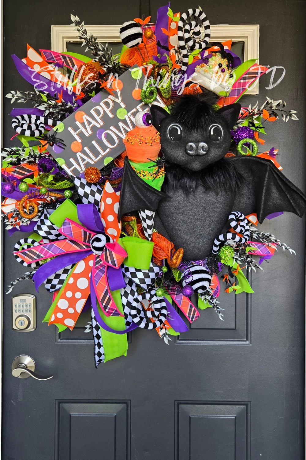 Whimsical Happy Halloween Bat Wreath – Extra Large Door Decor