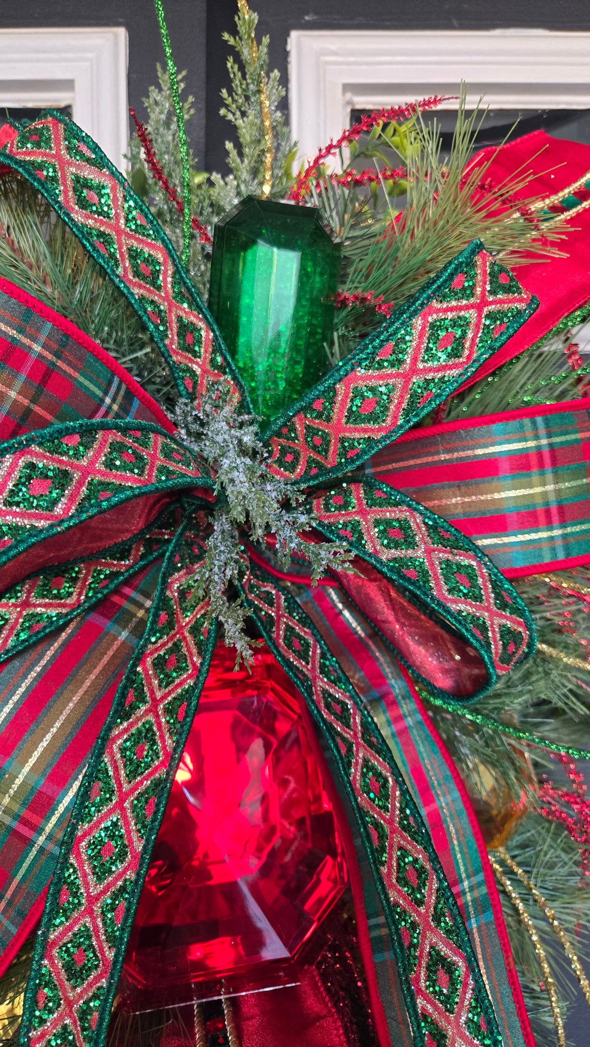 Christmas Jeweled Swag, Traditional Red, Green Gem Home Decor