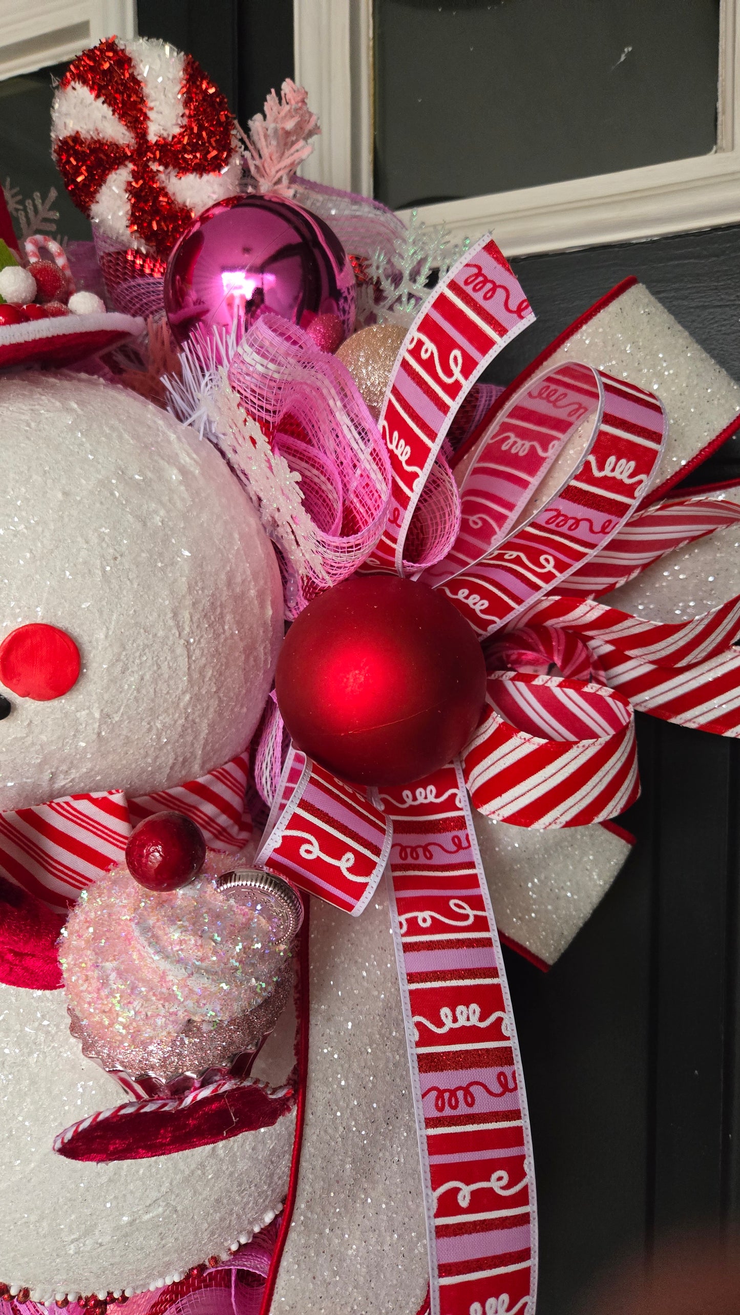 Pink Peppermint Snowman Swag – Winter Wreath Door Decor