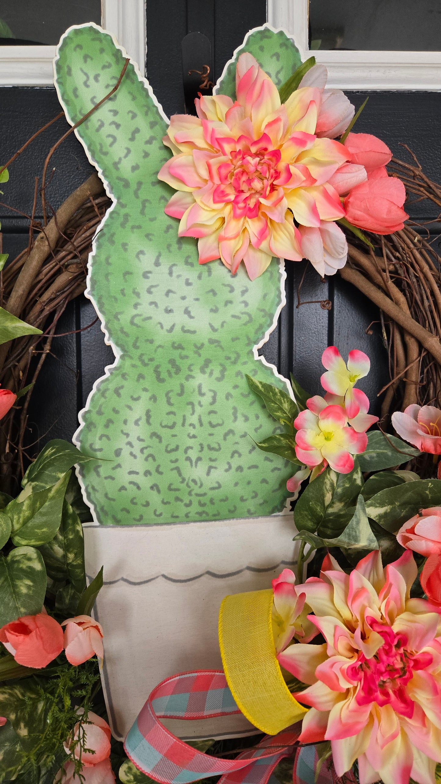 Easter Topiary Grapevine Wreath | Spring Bunny Door Wreath | Floral Easter Front Door Decor | Pastel Spring Wreath with Bow