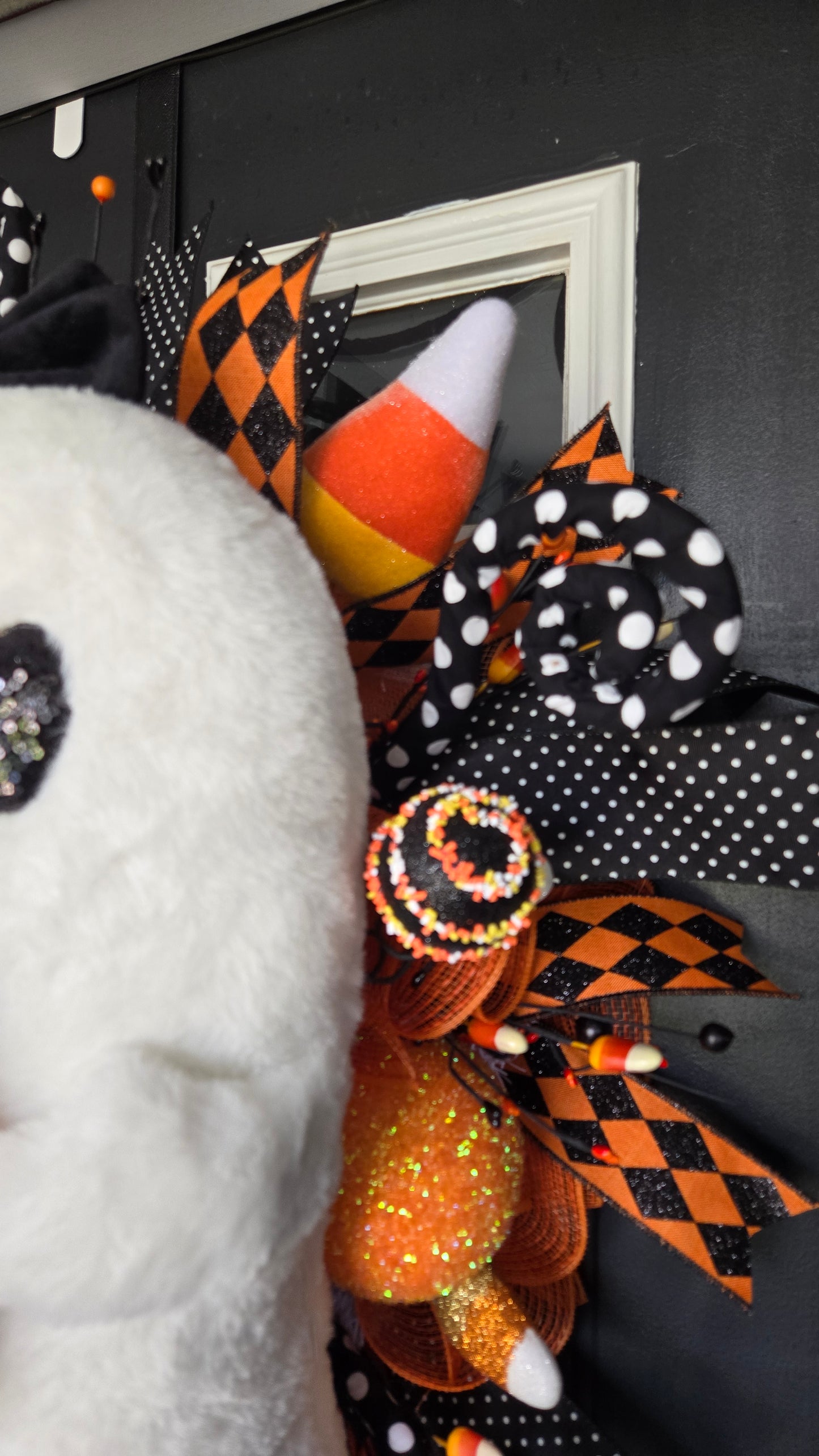 Halloween Ghost Wreath – XL Candy Corn Plush Ghost
