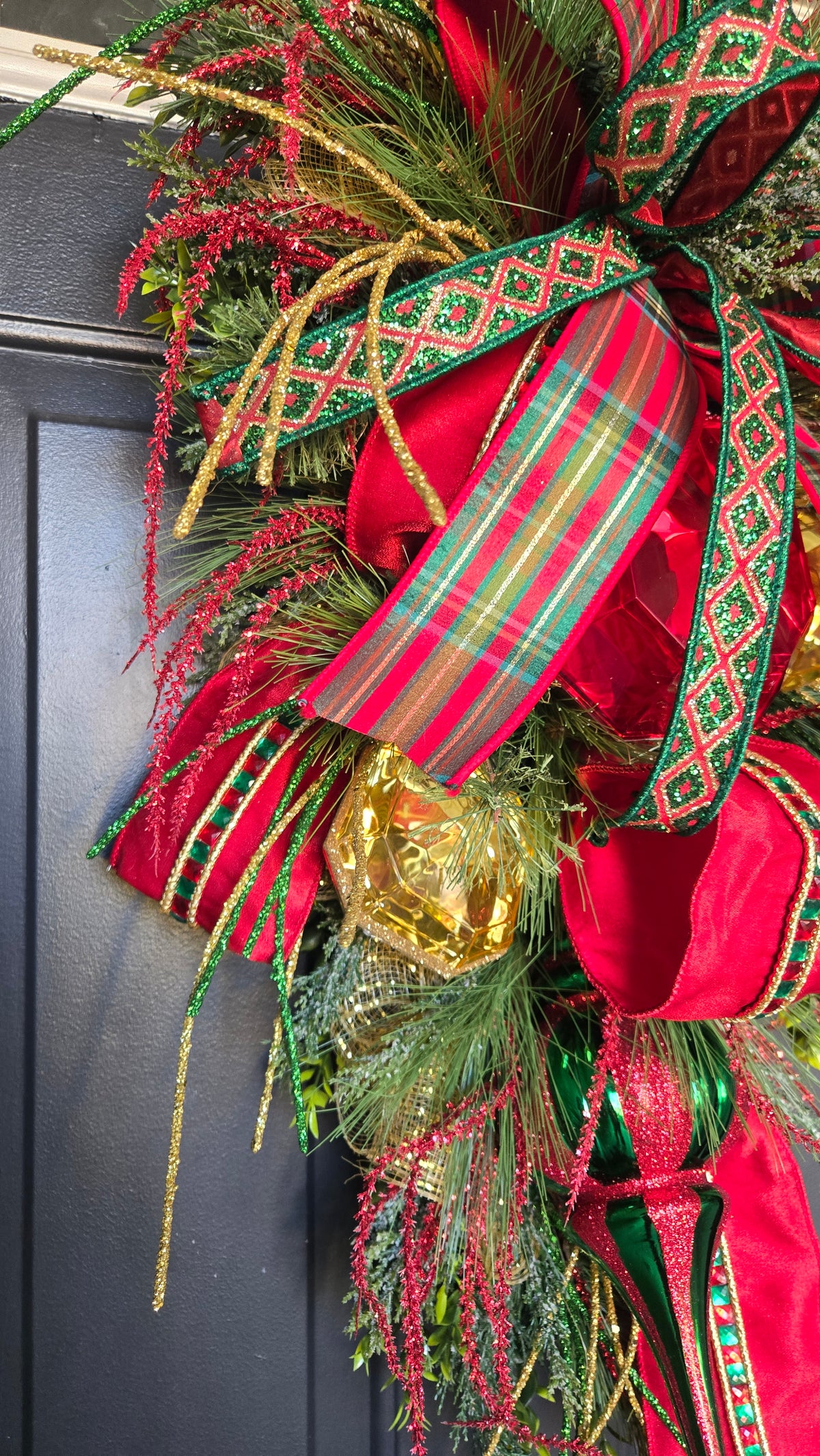 Christmas Jeweled Swag, Traditional Red, Green Gem Home Decor